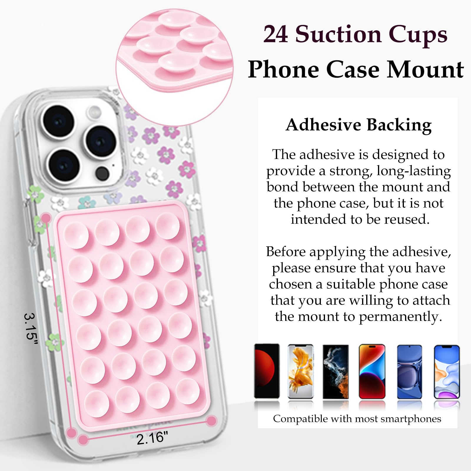 LvShuLiangPin Anteel Silicone Suction Phone Case Mount, Silicon Adhesive Phone Accessory for Smartphones, Hands-Free Mirror Shower Phone Holder for Selfies, Tiktok Videos (Light Pink)