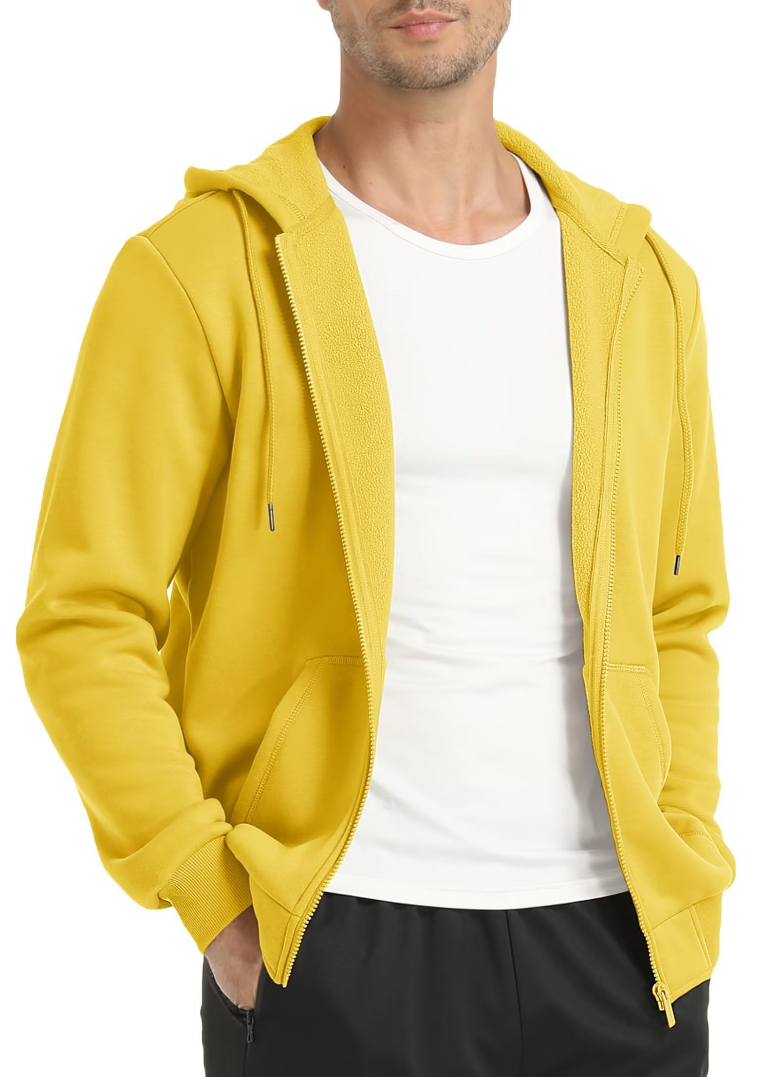 TACVASEN Mens Full Zip Hoodie Fleece Sweatshirt Hoodies Casual Jacket Zipper Hoodies Outdoor Athletic Yellow M