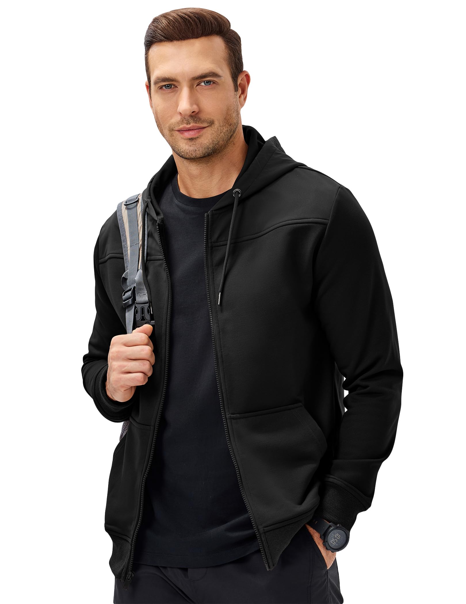 JMIERR Men's Casual Full Zip Up Hiking Warm Hoodies Drawstring Running Outdoor Workout Hooded with Pockets, M, Black