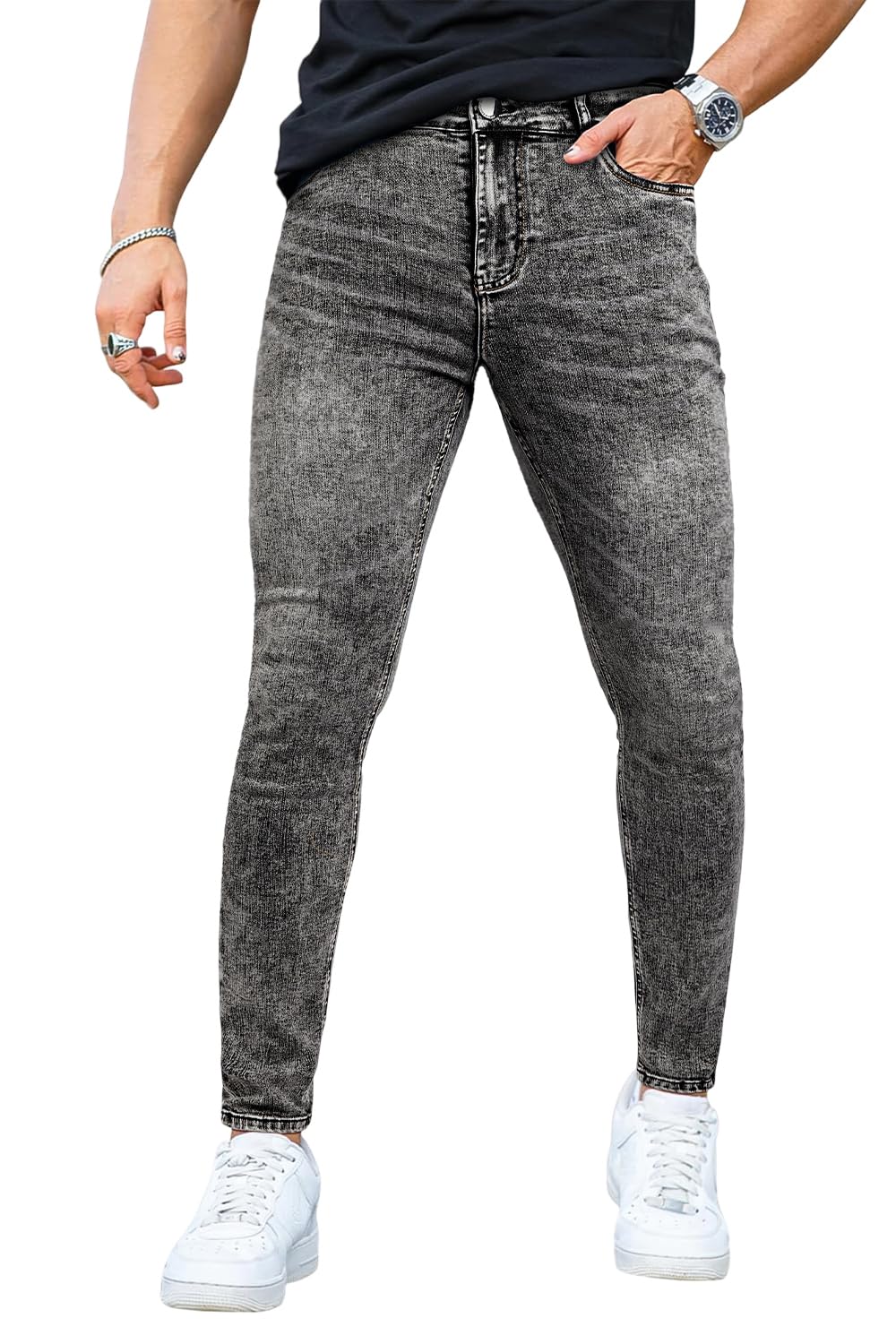 GINGTTO Mens Grey Jeans Slim Fit Stretch,Skinny Jeans Men Designer Casual Jeans for Men 32