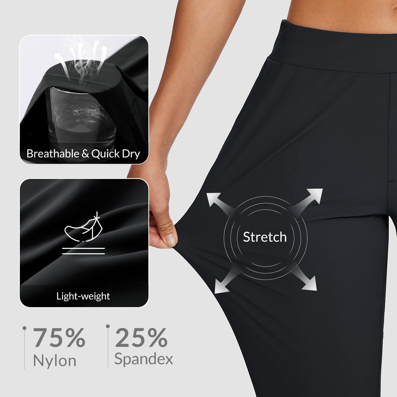 baleaf Womens Travel Pants Petite Stretch with Zipper Pockets Golf Ankle Dress Work Business Casual Slacks Teacher Black M