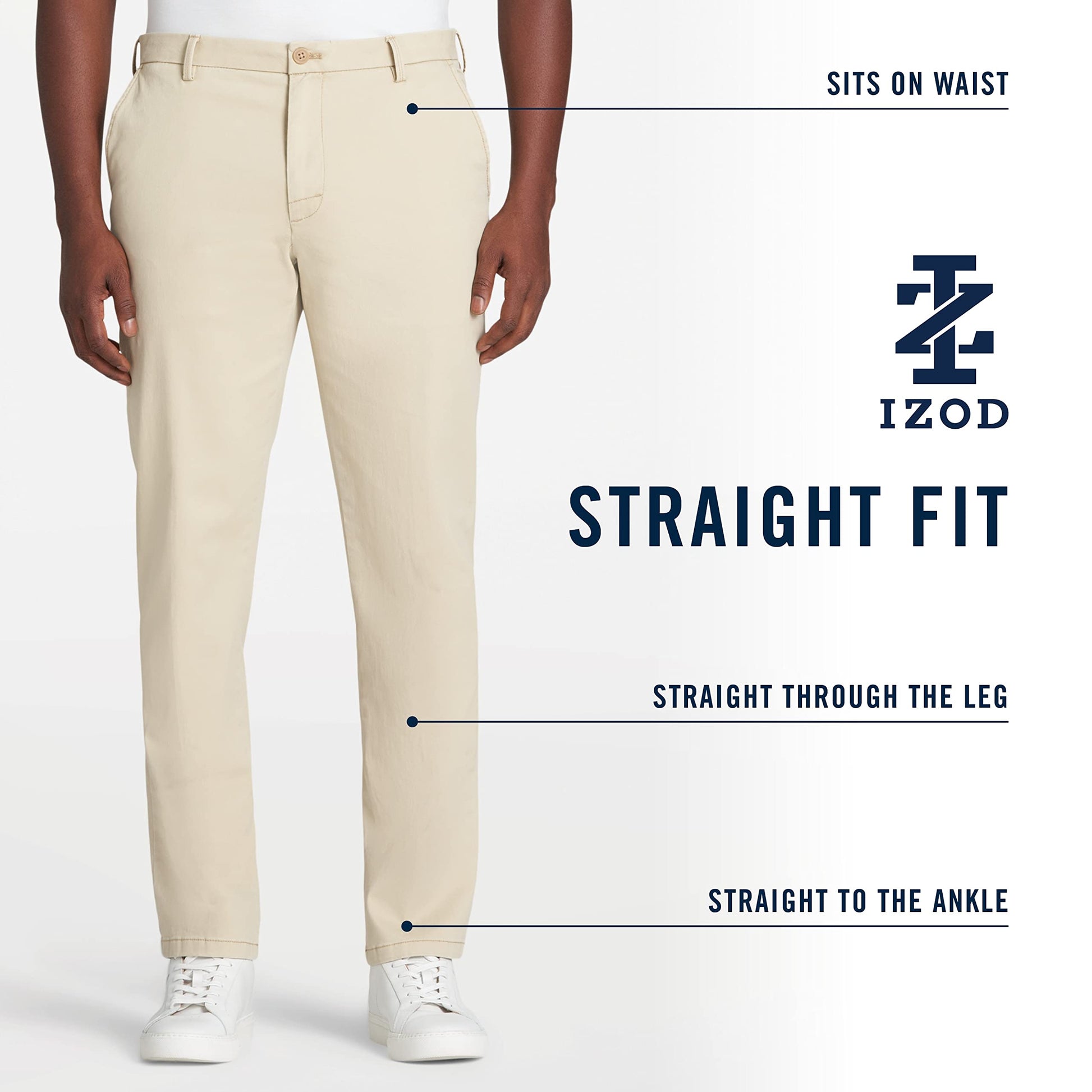 IZOD Men's Saltwater Stretch Flat-Front Chino Pants, Cadet Navy Strt, 36W x 30L