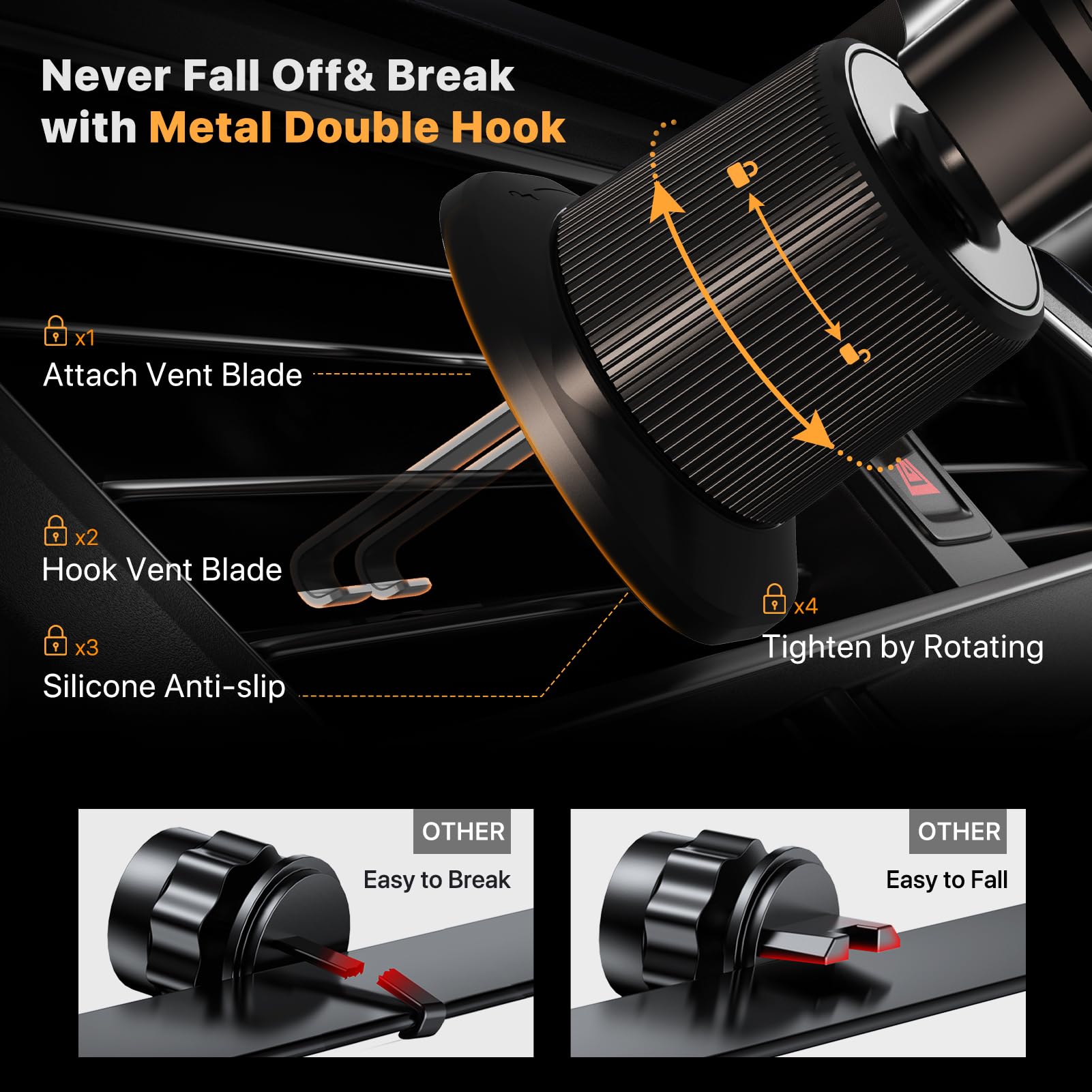 Miracase Phone Holders for Your Car with Metal Hook Clip, Air Vent Cell Phone Stand Car Mount, Universal Automobile Cradle Fit for iPhone Android and All Smartphones, Dark Black