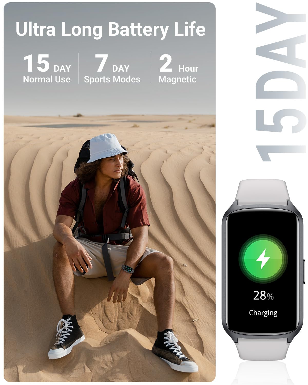 Amzhero Health Fitness Tracker with 24/7 Heart Rate, Blood Oxygen, Blood Pressure, Sleep Tracker, 5ATM Waterproof Activity Trackers with Step Tracker, Pedometer (S & L Bands Included)