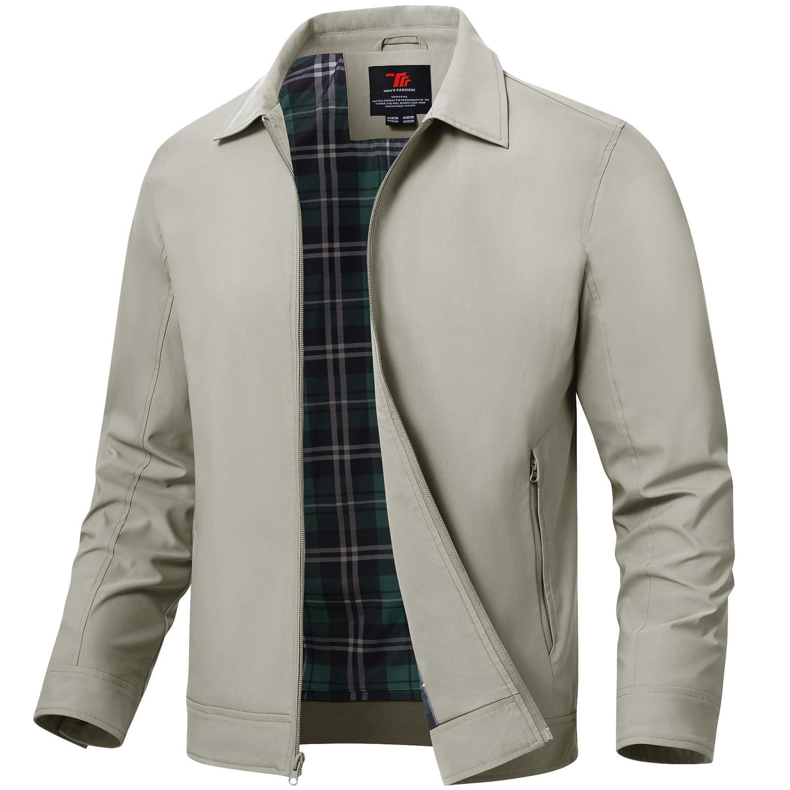 TBMPOY Men's Lightweight Jackets Casual Windbreaker Stylish Light Fall Spring Golf Work Dress Business Light Gray L