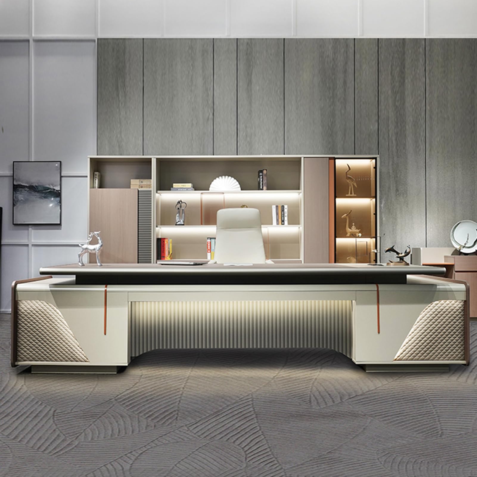 DLCQIJI L Shaped Computer Desk with Power Outlets and Smart LED Light, L Shaped Office Desk with Drawers and Storage, Home Office Furniture, 200cm