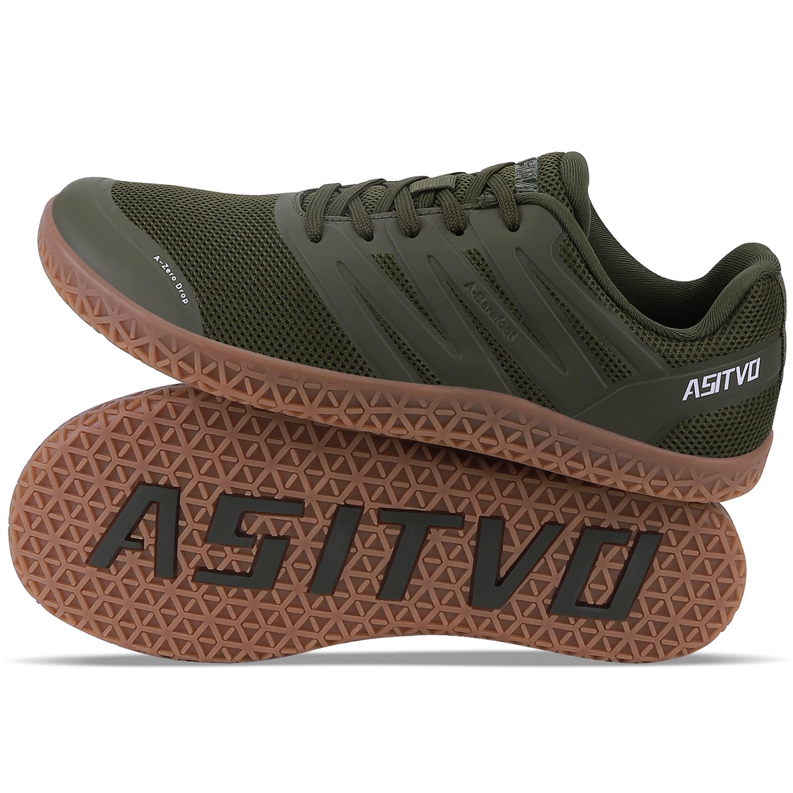ASITVO Wide Men's Barefoot Zero Drop Sole Minimalist Width Toe Box Walking Shoes Sneakers Size 11 TPU No-Sew Upper Cross-Trainer Trail-Running Shoes Army Green 45