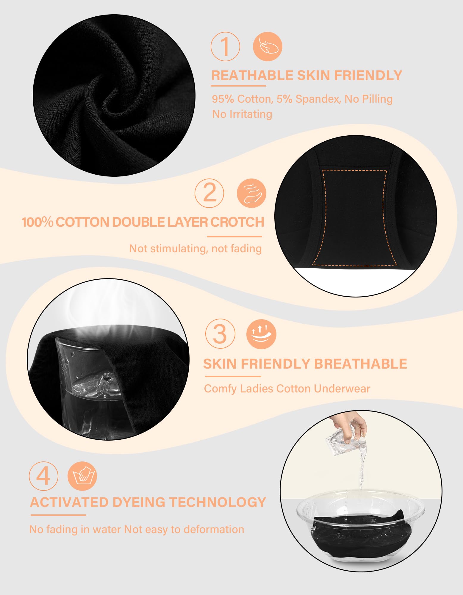 MISSWHO Cotton Underwear Women Pack, Womens Underwear High Waisted Tummy Control Black Briefs C Section Postpartum Ladies Panties Large