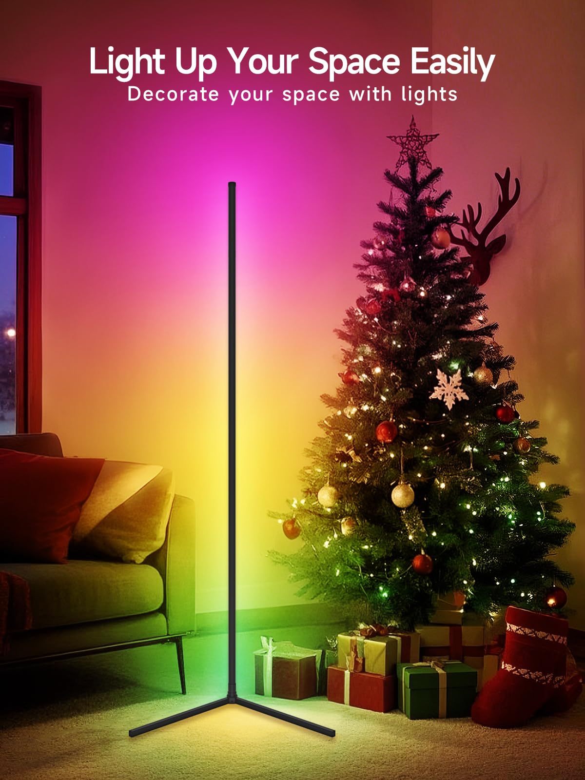 Tyute Corner Floor Lamp, RGB LED Corner Lamp with Music Sync, Smart App and Remote Control Color Changing Ambience Light, LED Lamp with 16 Million Colors for Bedroom, Living Room Gaming Room
