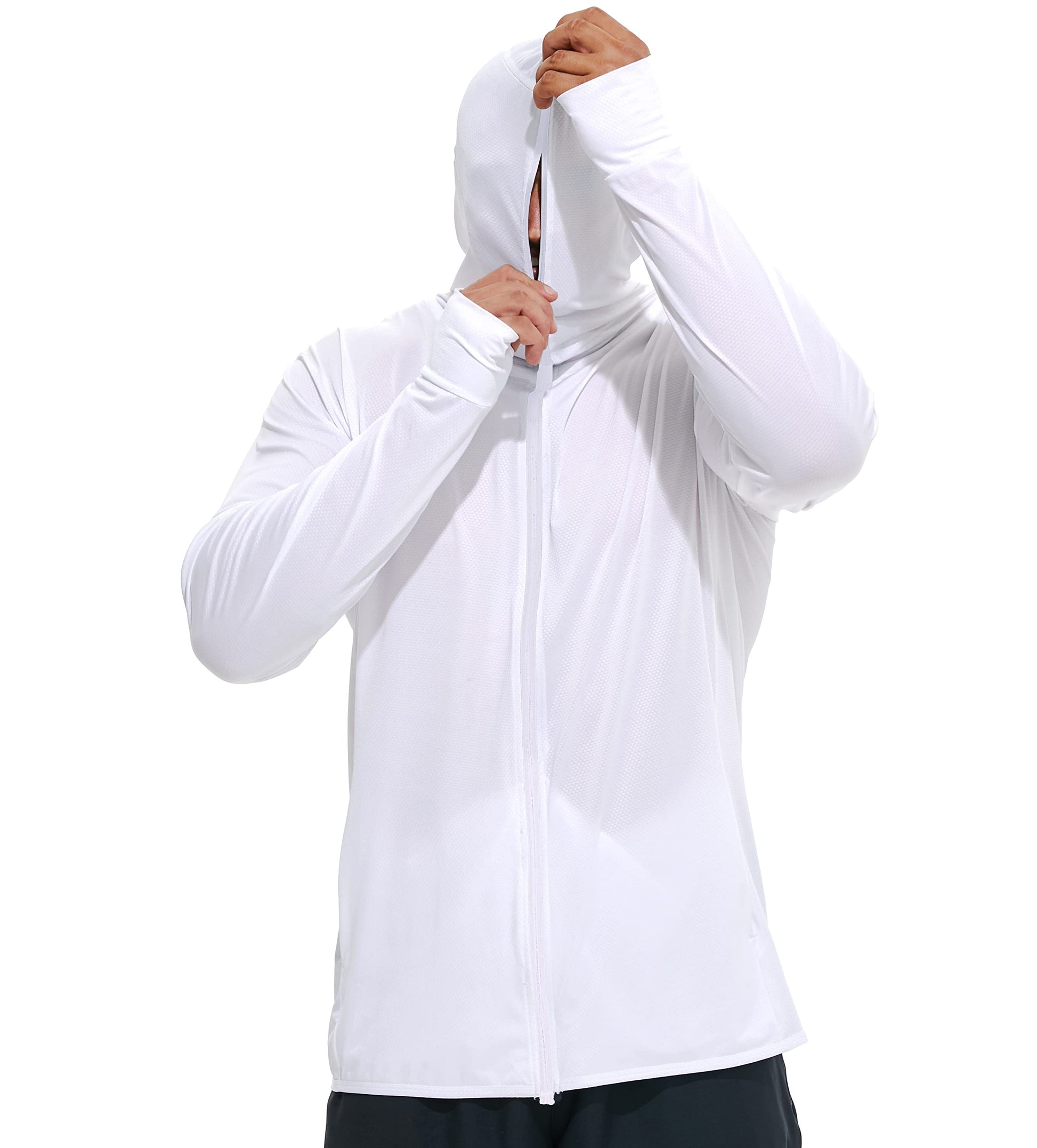 Men's Full Zip UPF 50+ Sun Protection Hoodie Long Sleeve Shirts with Pockets Light Jacket Lightweight Hoodies for Men White Medium