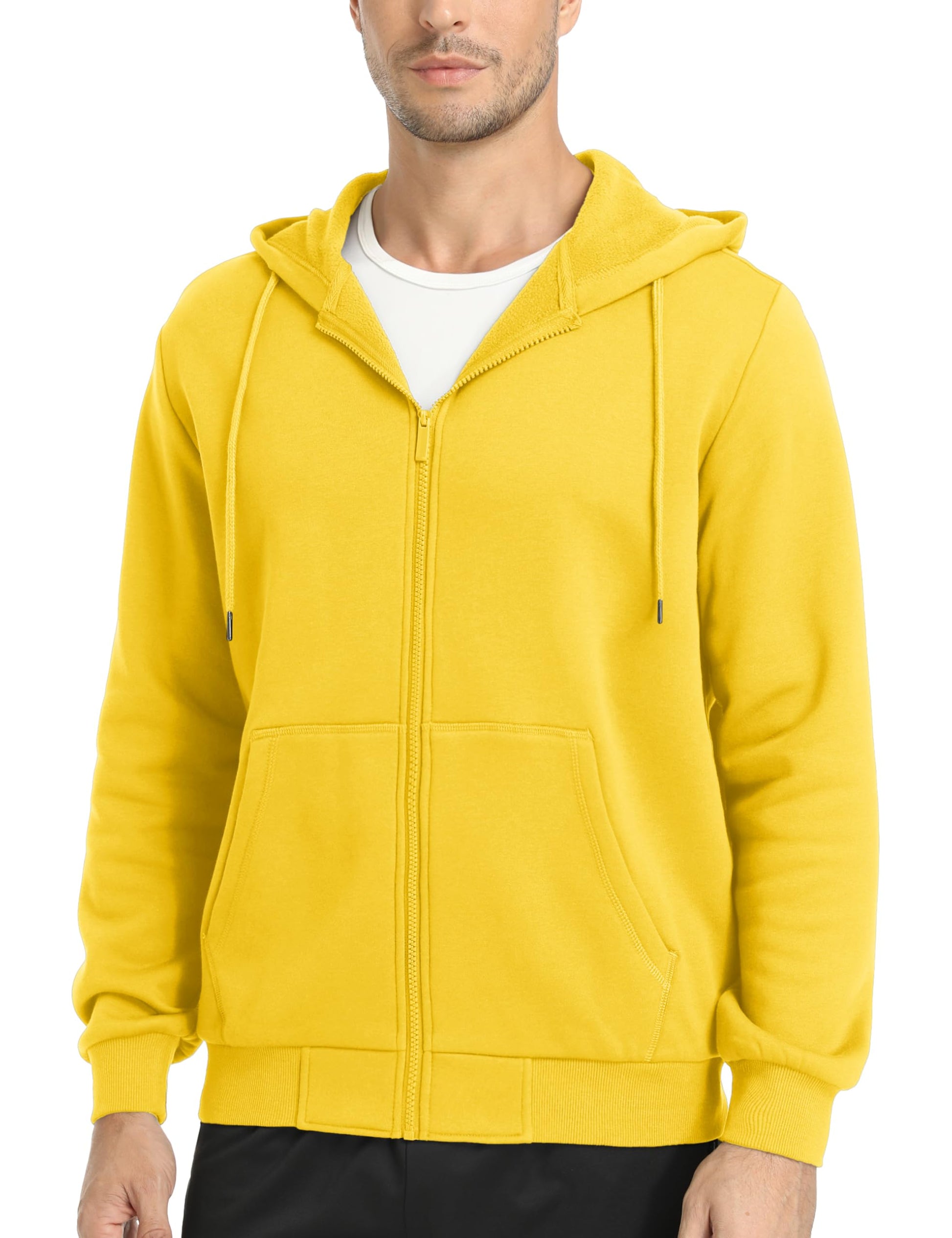 MAGCOMSEN Mens Zipper Hoodies Fashion Polar Fleece Jacket Lightweight Winter Pullover Cotton Full Zip Hooded Jacket for Men Yellow S