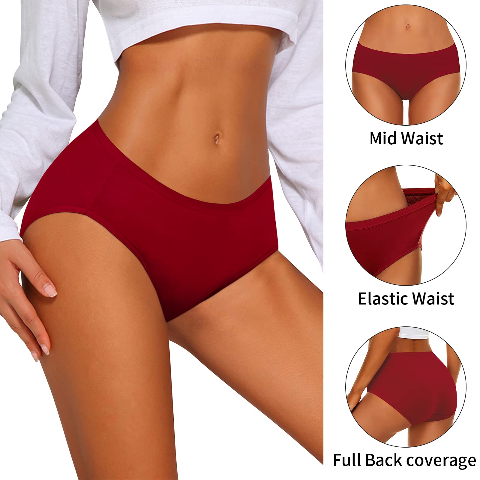 Eiggam Women Cotton Underwear Soft Stretch Comfy Bikini Underwear Full Coverage no show panties for women seamless Mid Waist underwear packs woman (L)