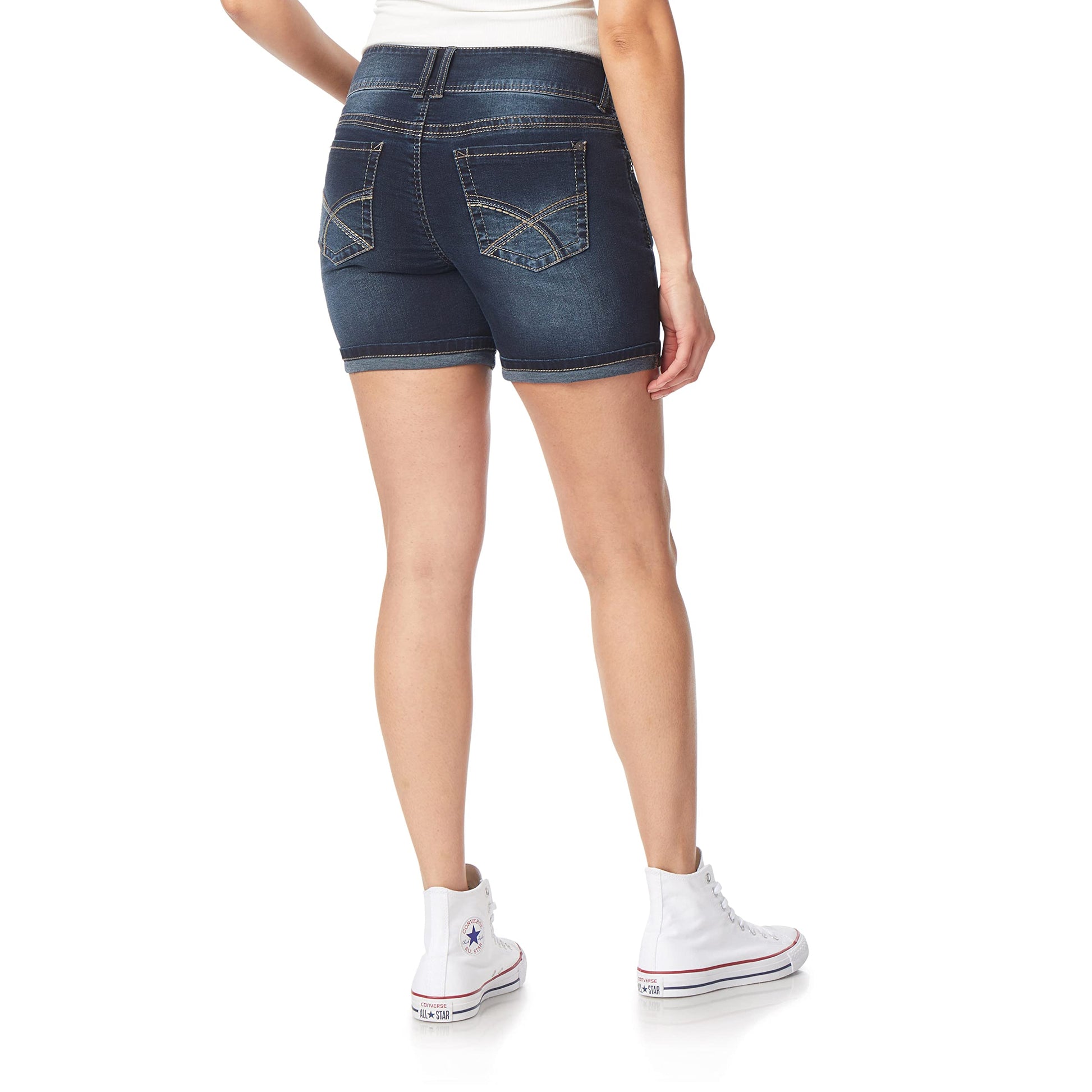 WallFlower womens Luscious Curvy Mid-rise Bling and Belted Insta Stretch Juniors (Standard Plus) Denim Shorts, Betsy Midi, 11 US