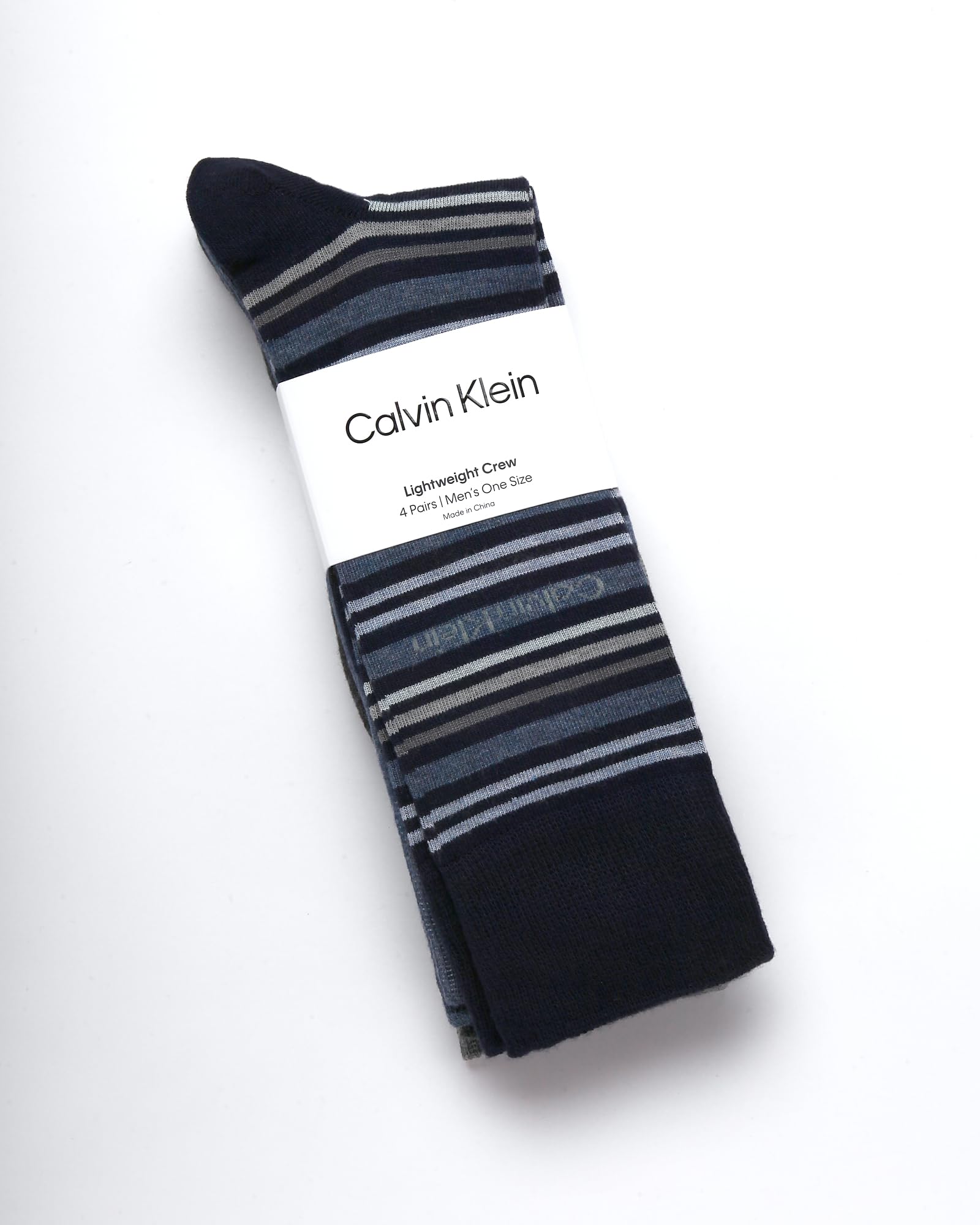 Calvin Klein Men's Dress Socks - 4 Pack Soft Cotton Blend, Striped Crew Socks - Casual Long Work Socks for Men (Sizes: 7-12), Size 7-12, Navy Assorted