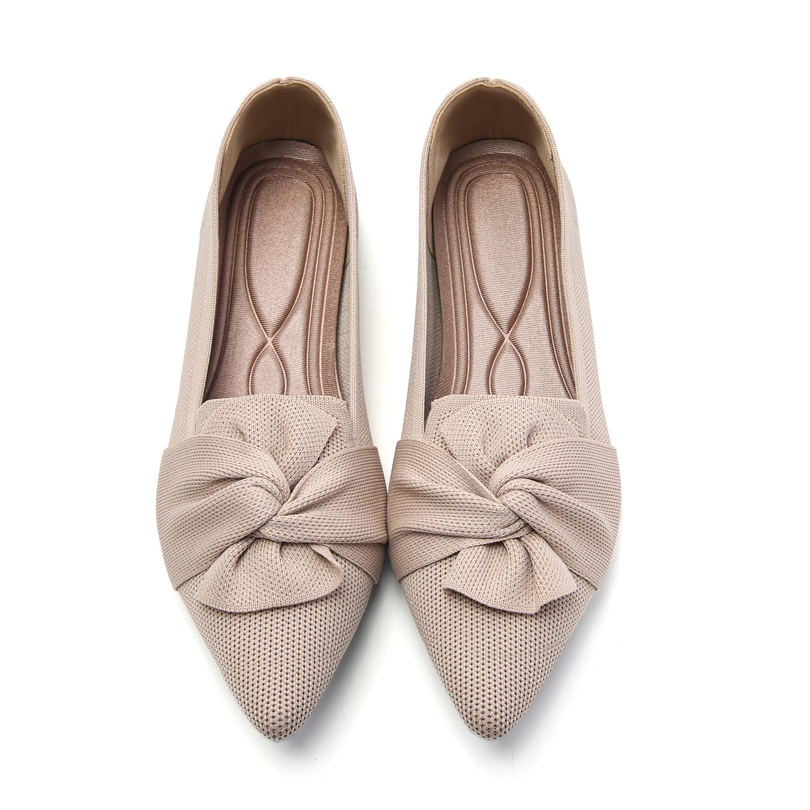 HIULYCENCE Flats for Women Pointed Toe Ballet Flats with Bow Comfortable Knit Dressy Flats Nude US9