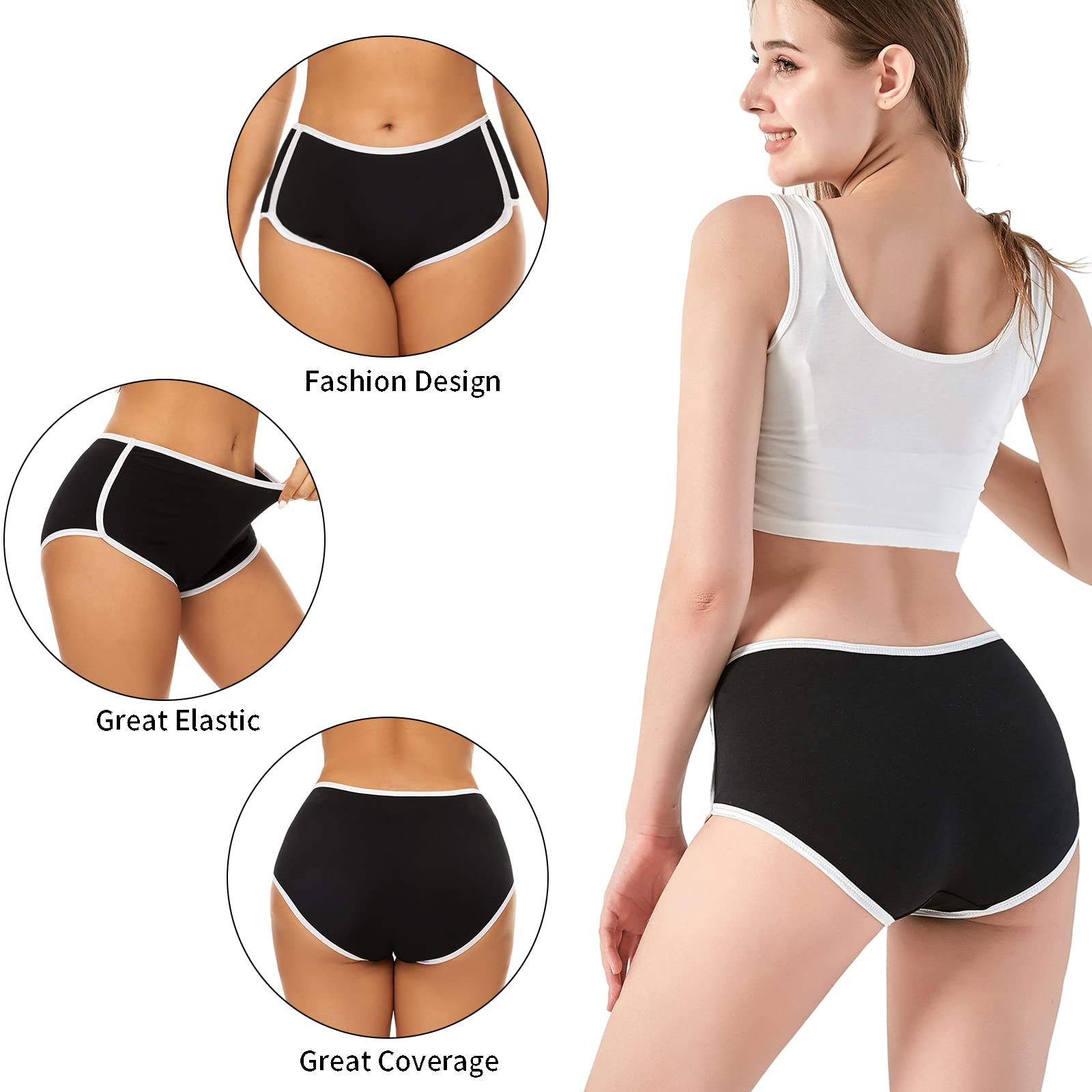 Women Boyshorts Underwear Cotton Panties Stretch Boxer Brief (6 mixed color, LARGE)