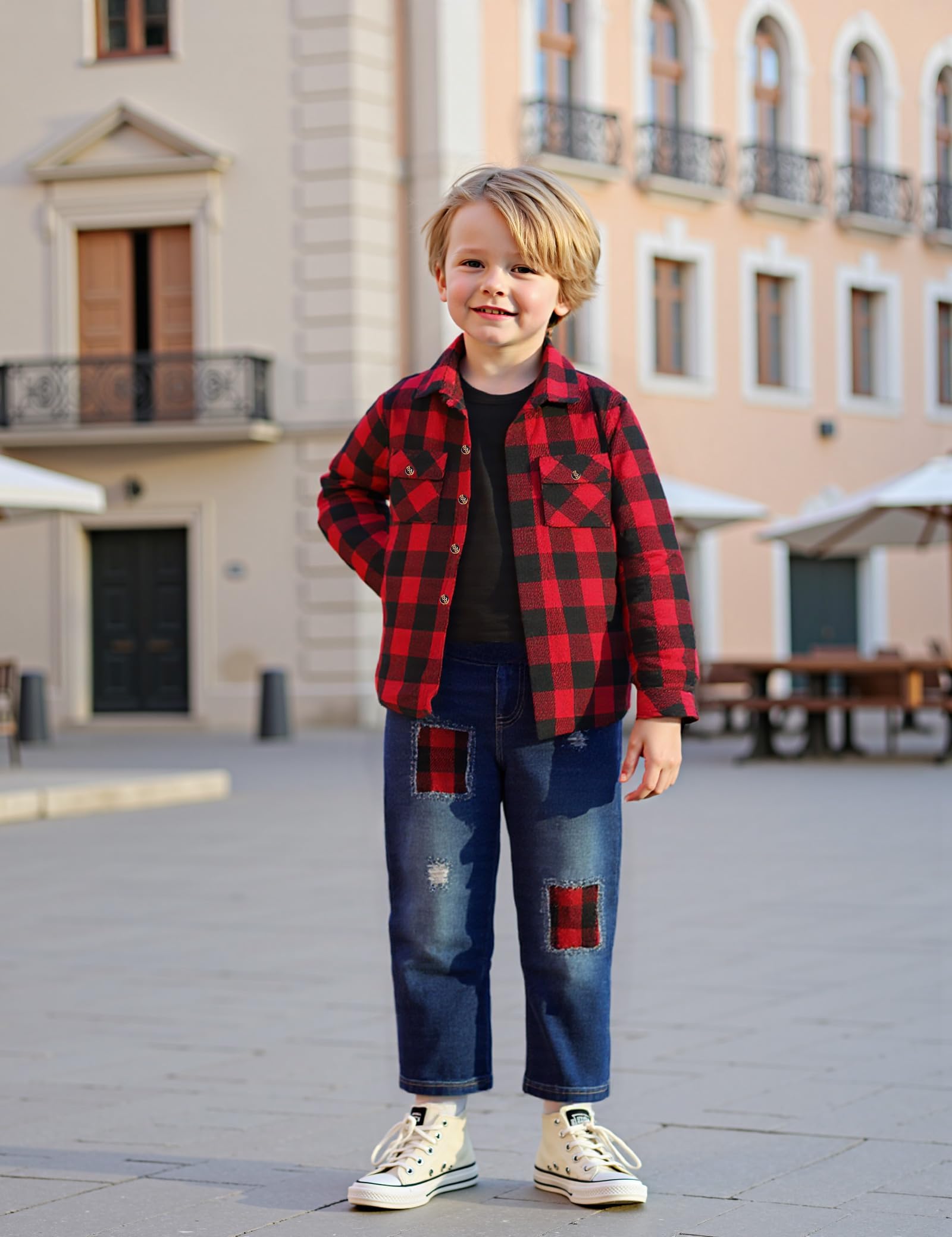 Tainmully Baby Boy's Clothing Plaid Shirt Jacket White T-shirt Top and Jeans Pants 3Pcs Boys Clothes 3T Winter Outfits