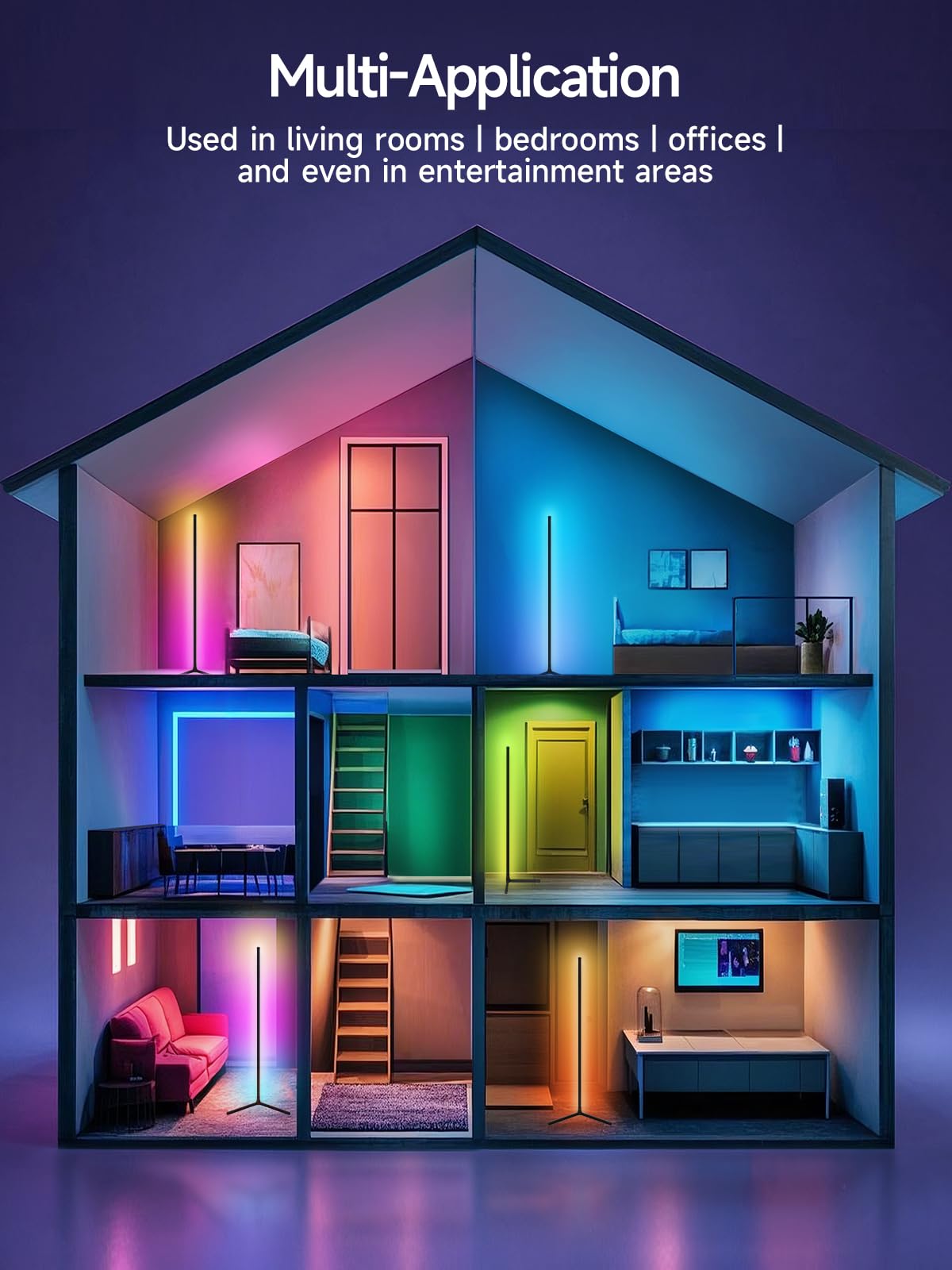 Tyute Corner Floor Lamp, RGB LED Corner Lamp with Music Sync, Smart App and Remote Control Color Changing Ambience Light, LED Lamp with 16 Million Colors for Bedroom, Living Room Gaming Room