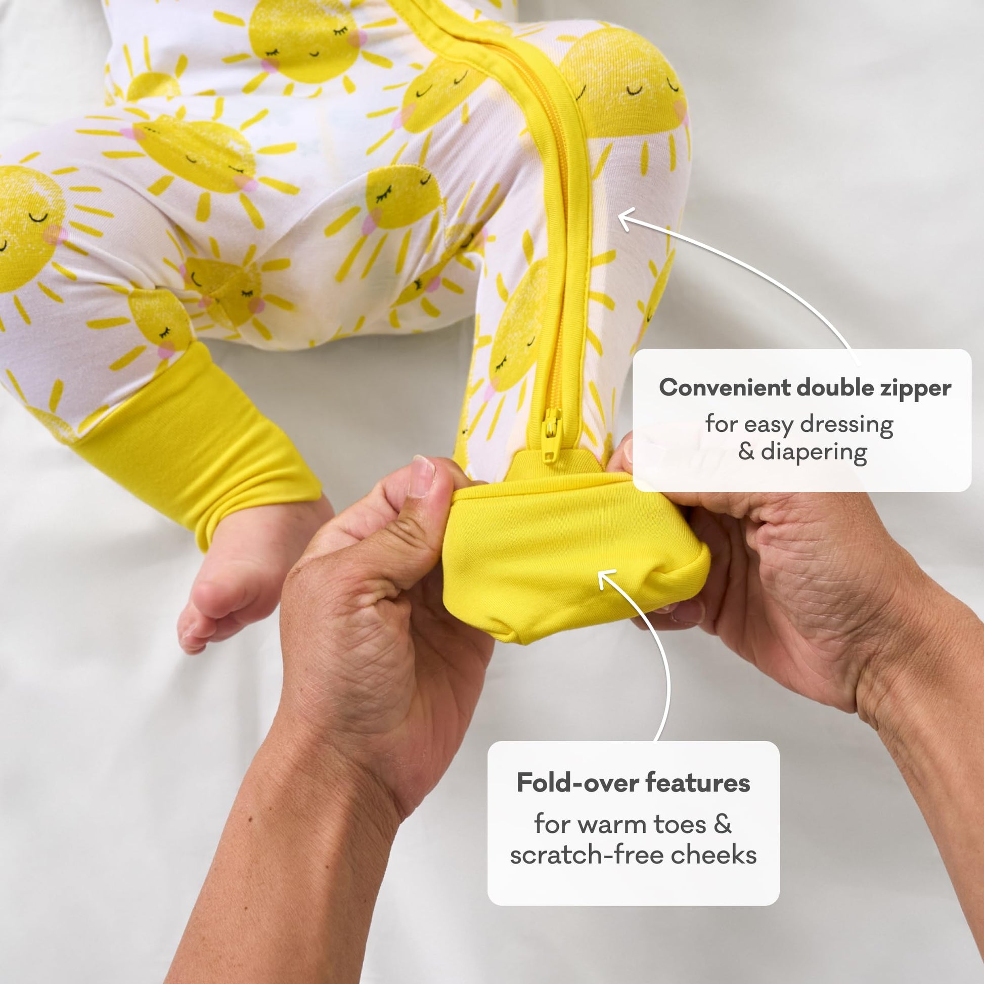 Little Sleepies Pajamas for Baby Boys & Girls, Viscose from Bamboo Baby Pajamas, Snug Sleeper, Toddler PJs, 2-Way Zipper, Sunshine, 12-18M