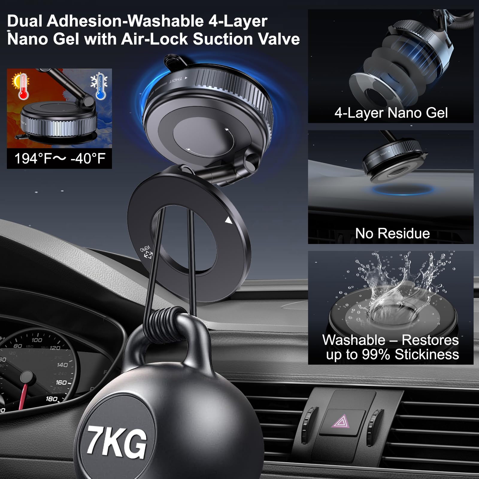 Jikasho Vacuum Magnetic Suction Phone Holder, Foldable and Retractable Hands-Free Suction Cup Phone Mount for Car/Gym/Mirror/Smooth Surface, Compatible with iPhone Android and All Smartphones (Black)