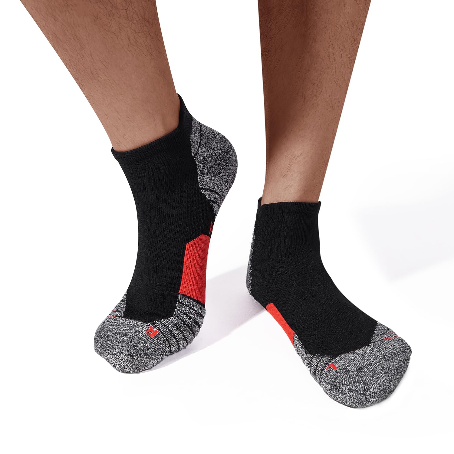 WANDER Men's Athletic Running Socks 7 Pairs Thick Cushion Ankle Socks for Men Sport Low Cut Socks 6-9/10-12 (7 Pairs Black Red, Shoe Size:10-12)