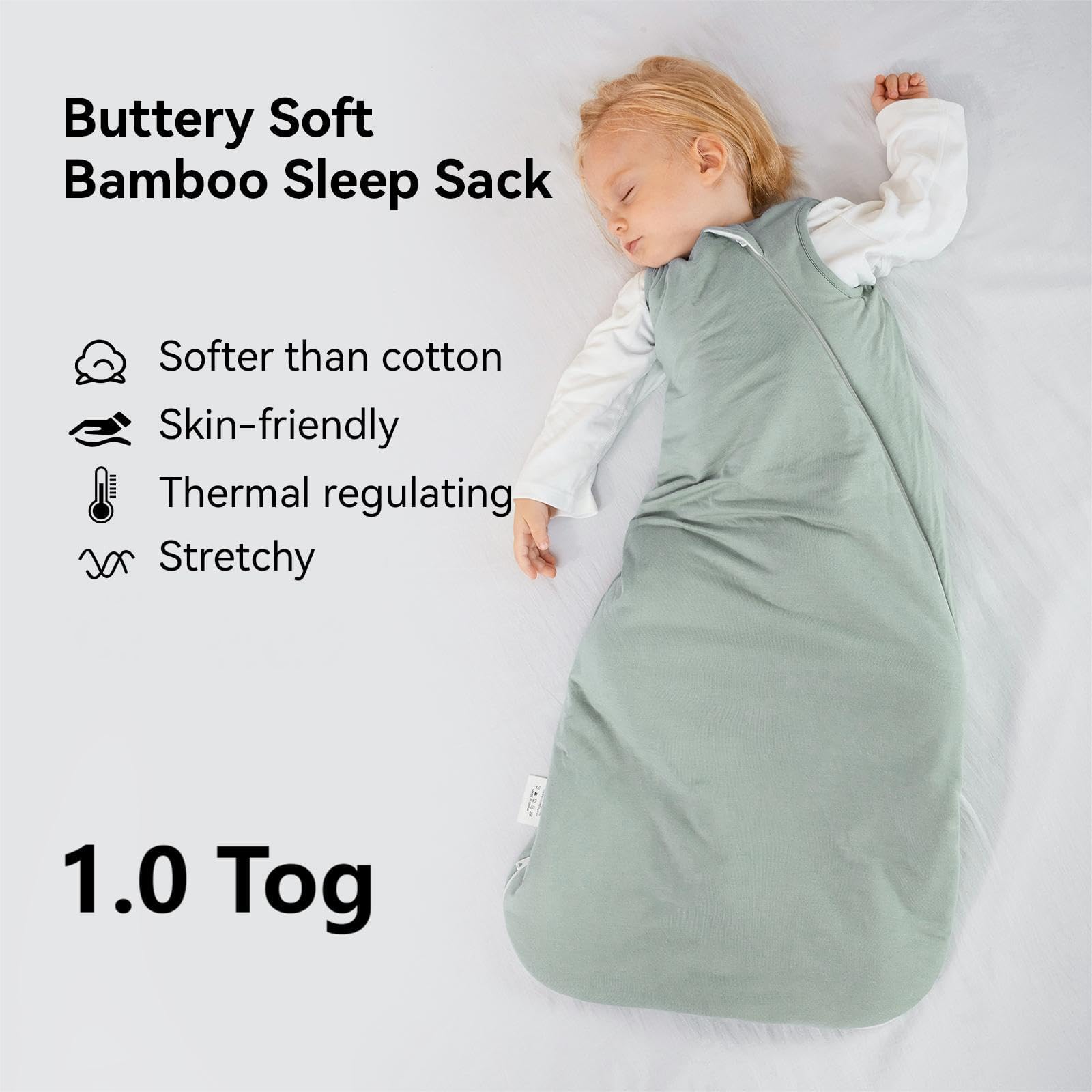 BubblePanda Rayon Made from Bamboo Sleep Sack 6-12 Months 1.0 Tog Soft Toddler Sleeping Sack for Babies 2-Way Zipper Baby Wearable Blanket