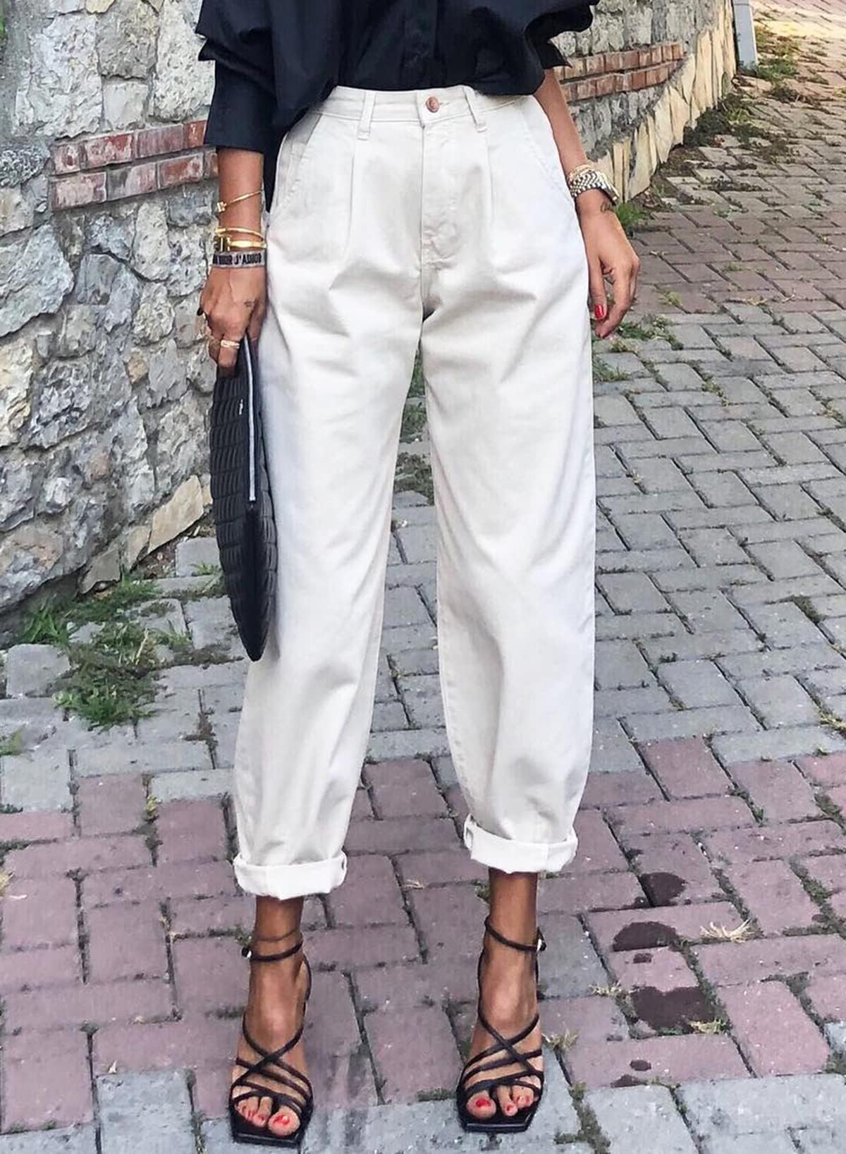 Astylish Women White Jeans High Waist Casual Loose Boyfriend Cropped Mom Denim Pants White Size 6
