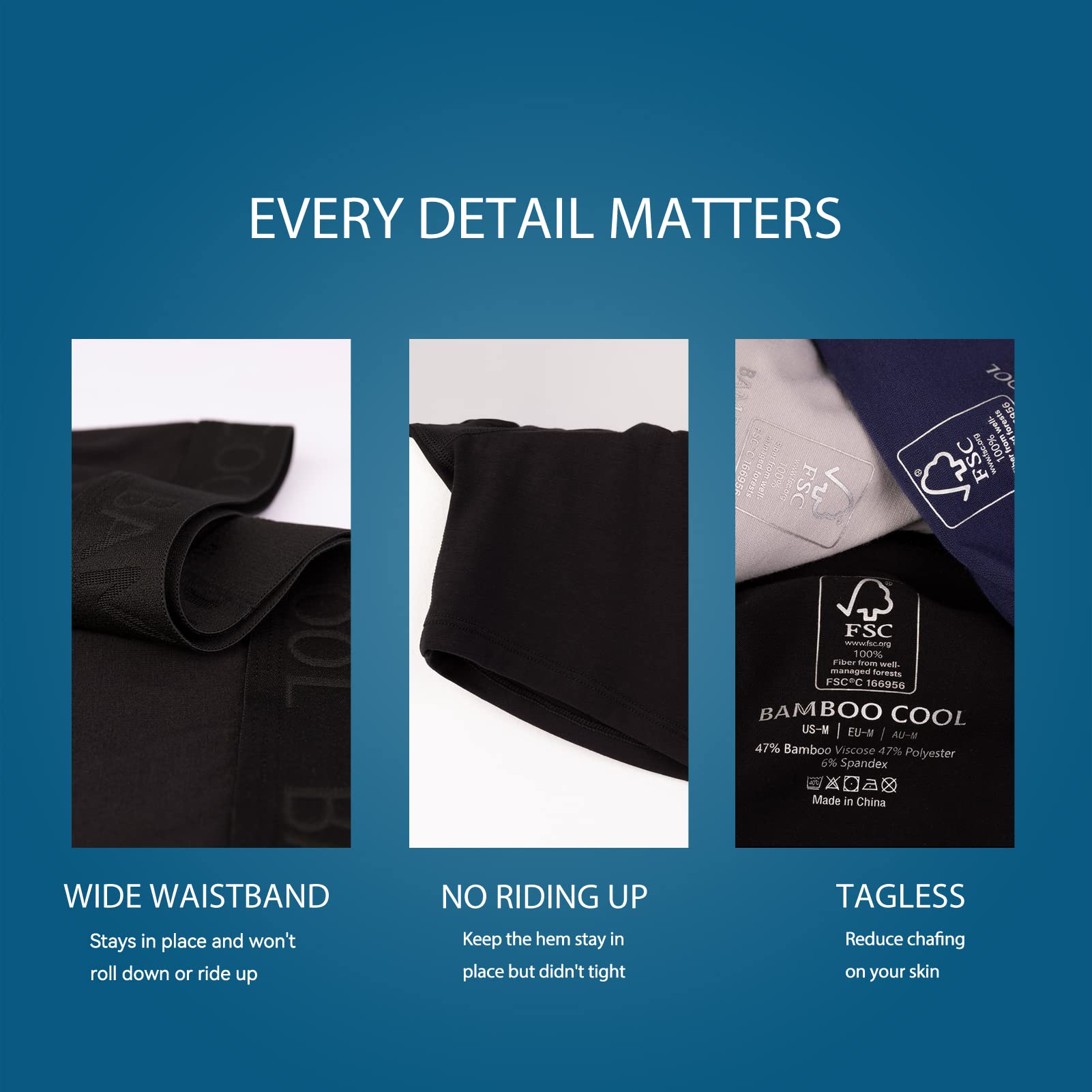 BAMBOO COOL Men's Underwear Boxer Briefs Soft Breathable Performance Underwear for Men 4 Pack (L)