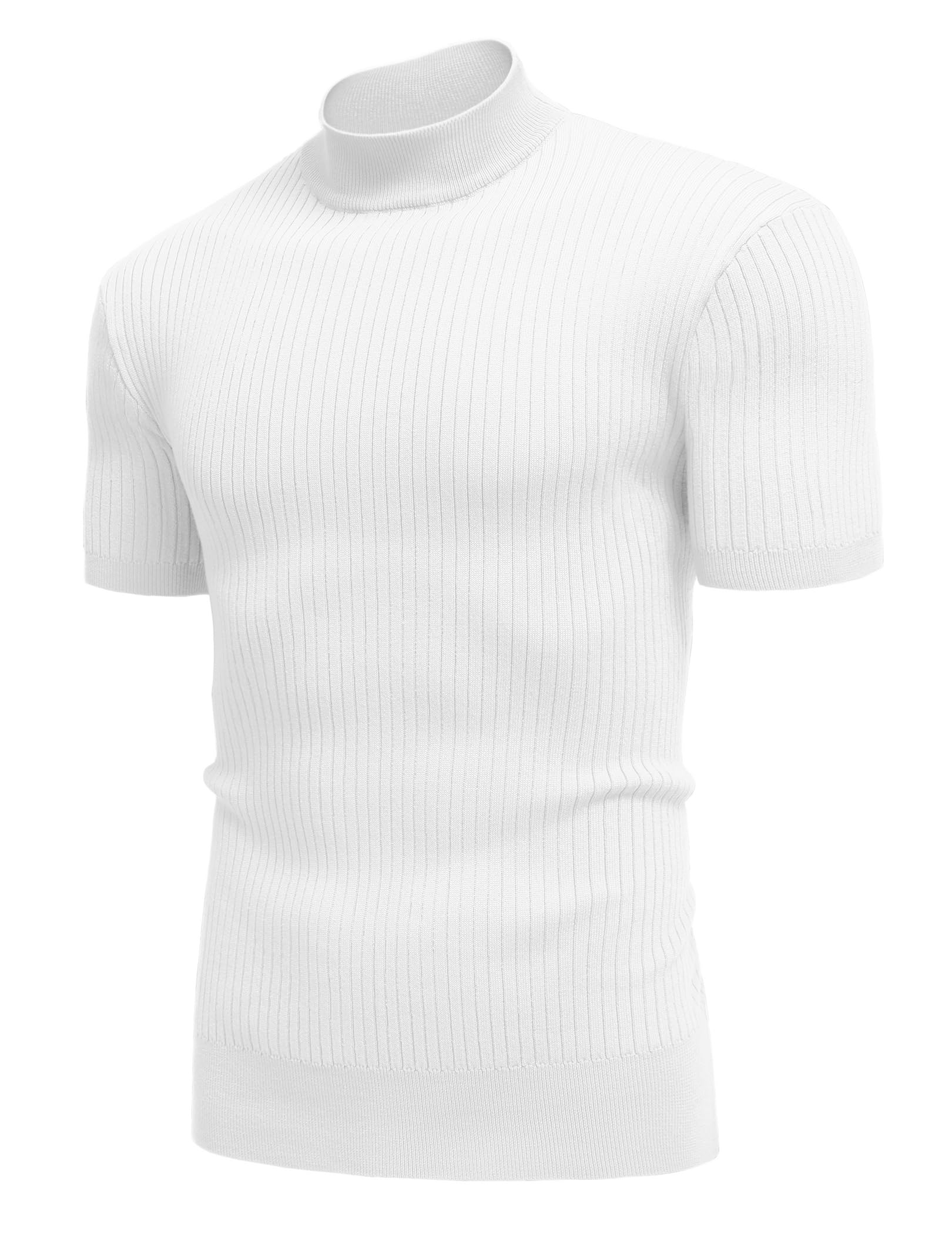 COOFANDY Men's Mock Turtleneck Knit Sweater Short Sleeve Pullover Casual Basic Tops Solid Tee White Sweater