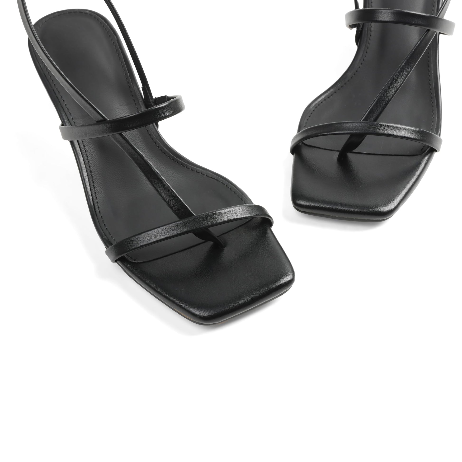 Phefarer Strappy Kitten Heels Heels for Women Open Toe Low Square Toe Thong Sandals Summer Black