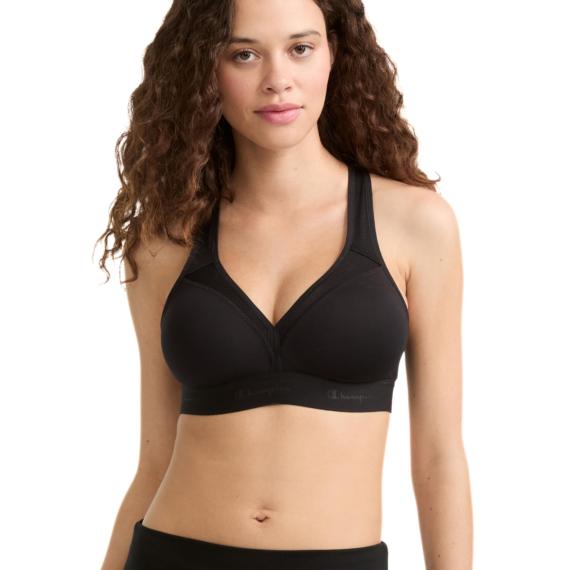 Champion Womens Bra, Curvy Moderate Support Low Cut For Sports Bra, Black, Large US