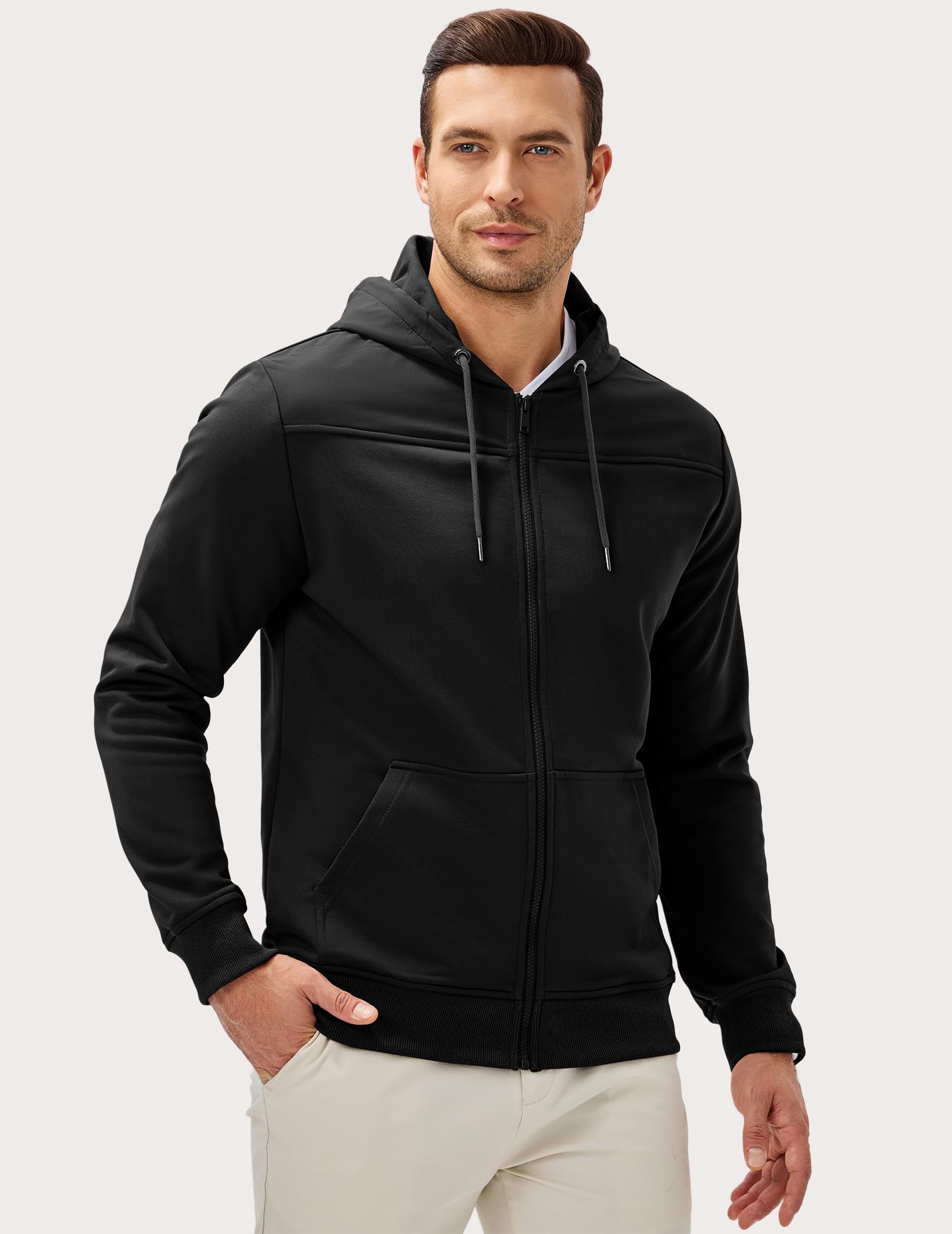 JMIERR Men's Casual Full Zip Up Hiking Warm Hoodies Drawstring Running Outdoor Workout Hooded with Pockets, M, Black