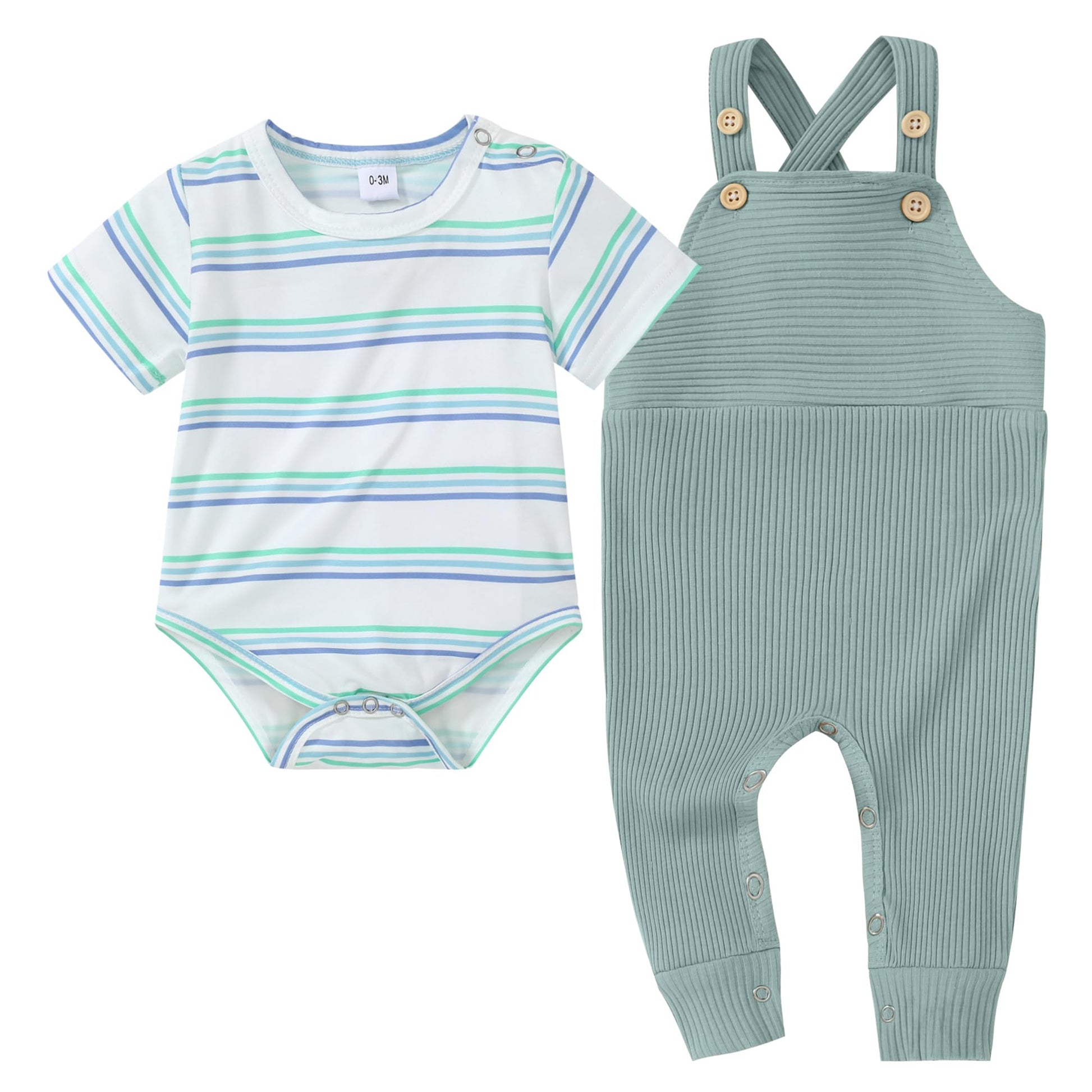 DISAUR Infant Clothes Boys 0-3 Months Stripe Printed Jumpsuit Light Blue Suspender Pants Baby Outfit Come Back Home