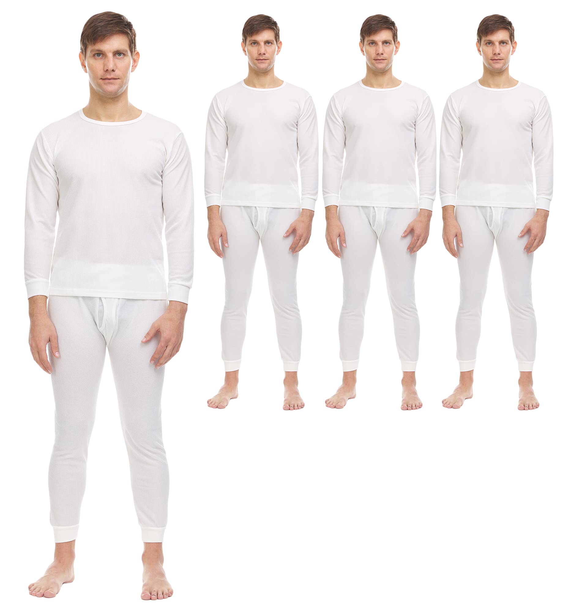BILLIONHATS 3 Pack of 2pc Thermal Sets for Men, Base Layer Long Johns Underwear, Top & Bottom, Cotton, Solid Colors (X-Large, Off White)