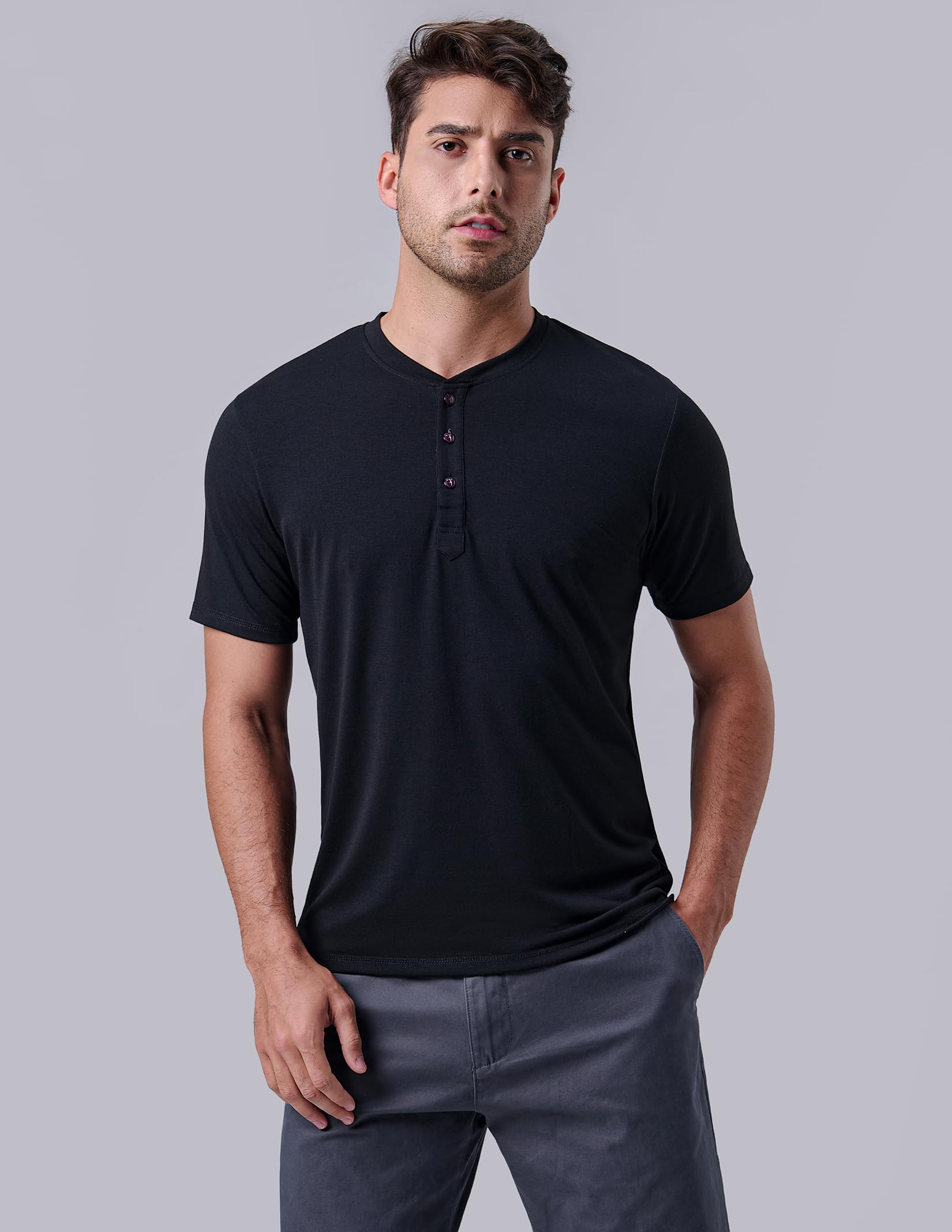 3 Pack: Casual Short Sleeve Henley Shirts for Men, Relaxed Fit Summer T Shirts Basic Tees Athleisure Wear (Set 3, Large)