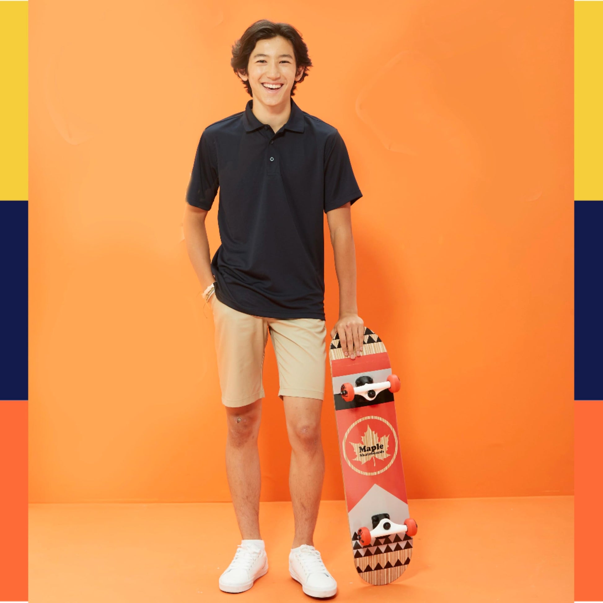 French Toast Boys' Flat Front Performance Stretch Short, FT Khaki, 14