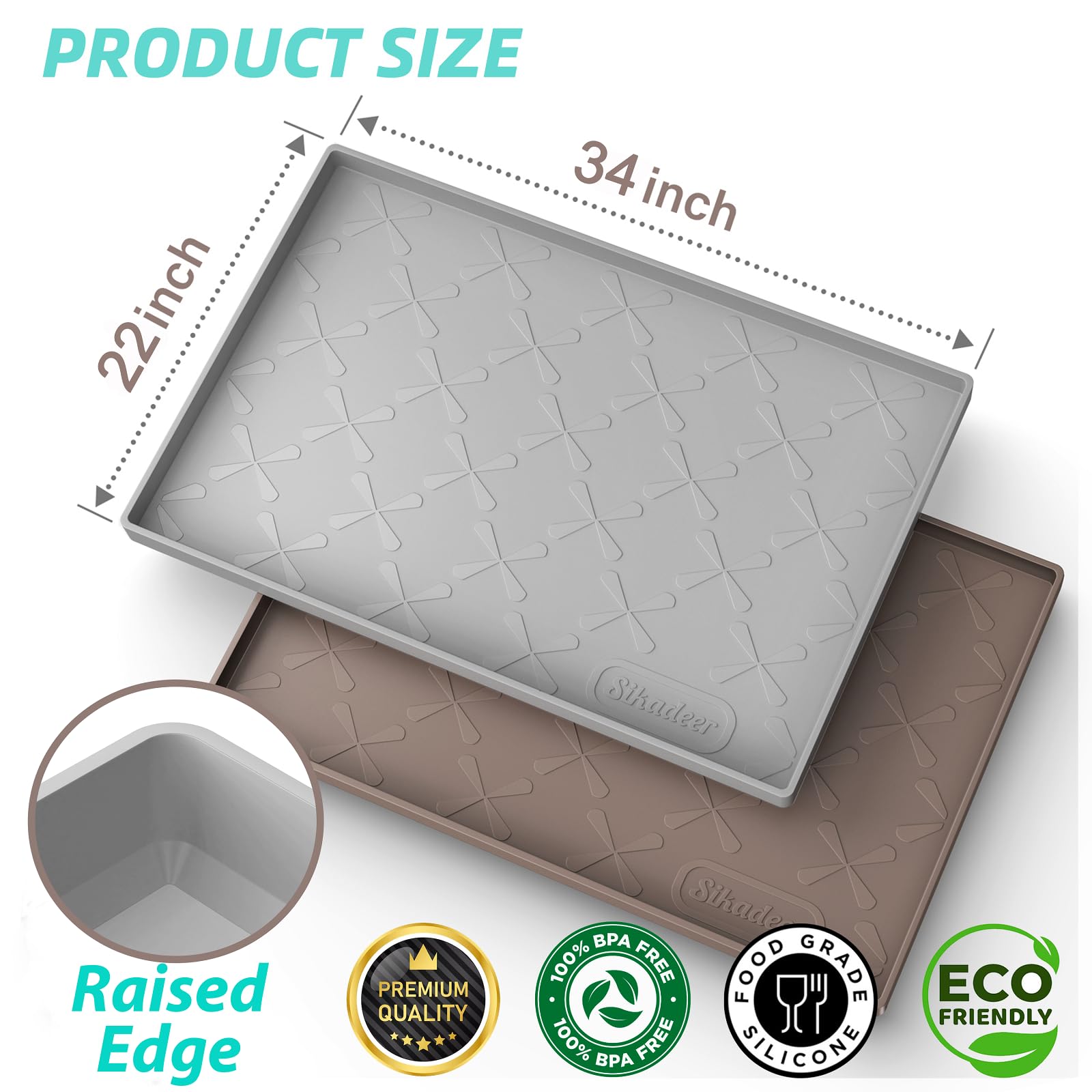 SIKADEER 34" x 22" Under Sink Mat Waterproof, Silicone Mat Kitchen Drawer Shelf and Cabinet Liner, Sink Protector for Kitchen Organizers and Storage, Boot Tray Pet Food Mats