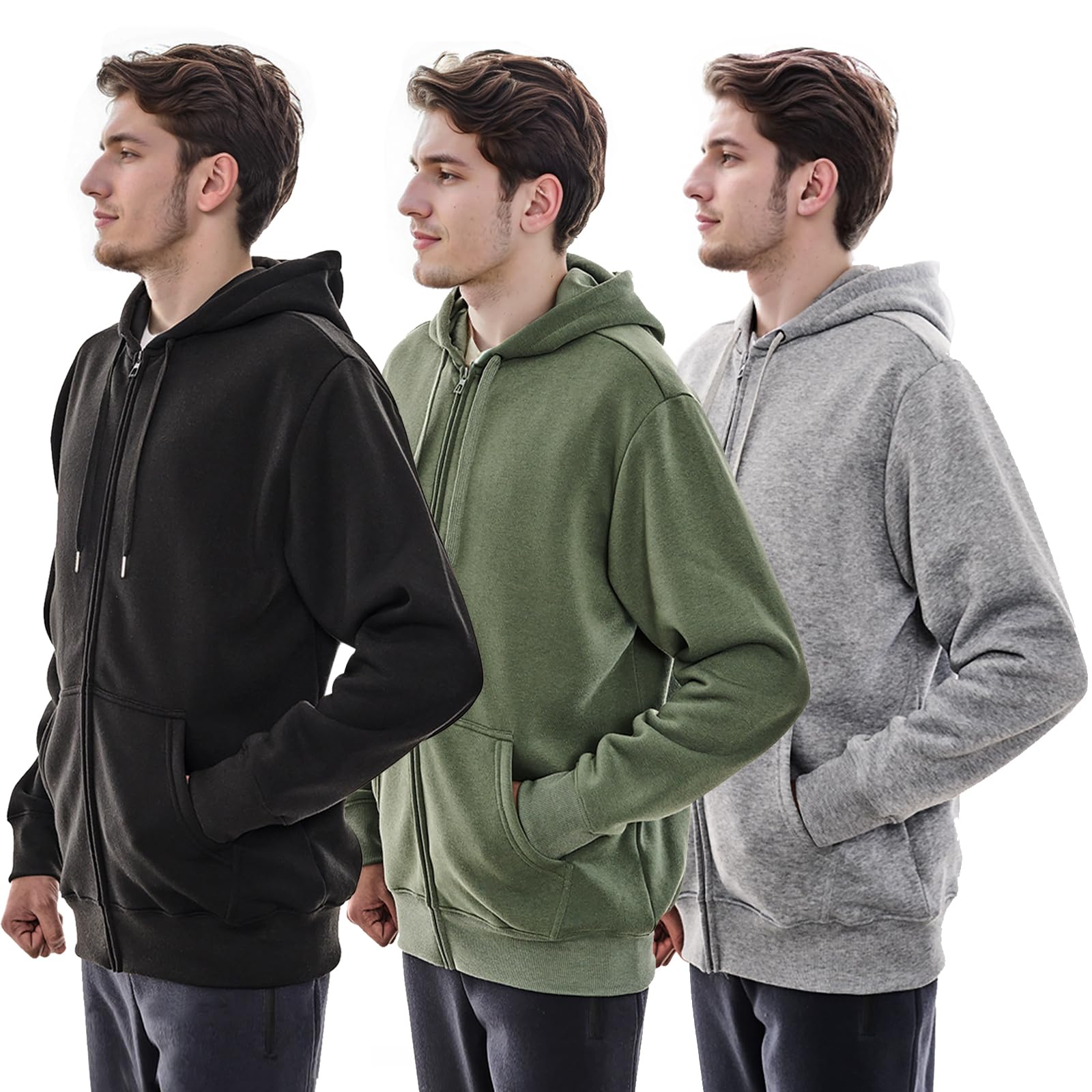 WHITE PEAK TRADING COMPANY 3 Pack Mens Fleece Hoodie Long Sleeve Lightweight Athletic Workout Sweatshirt for Men with Pockets