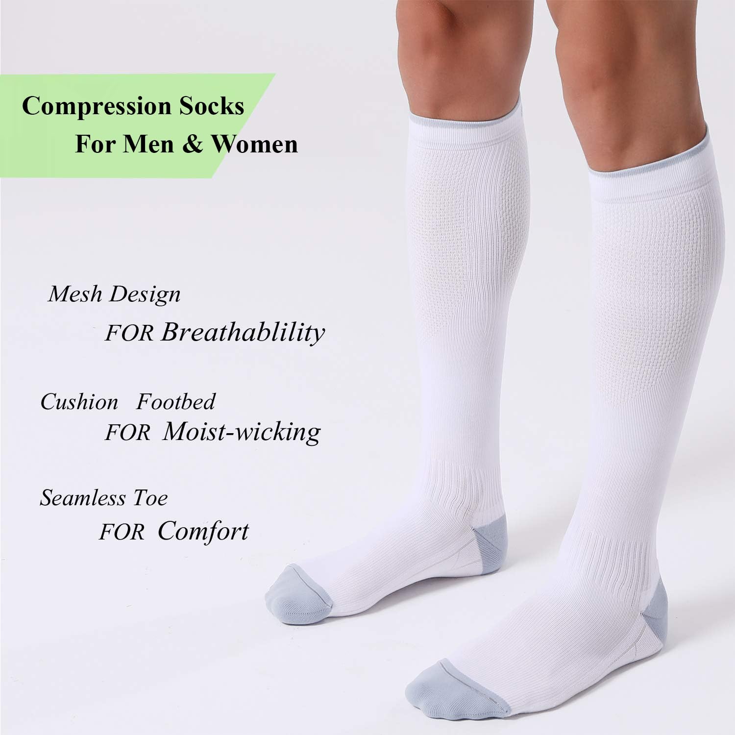 FITRELL 3 Pairs Compression Socks for Women and Men 20-30mmHg- Circulation and Muscle Support Socks for Travel, Running, Nurse, Knee High, Medical Black+White+Grey Small-Medium