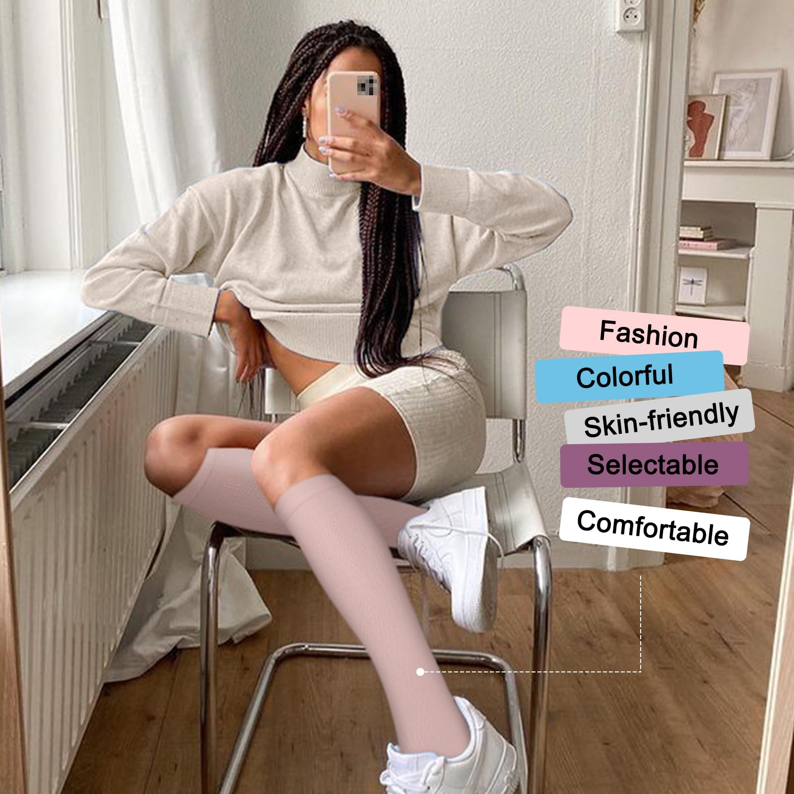 Iseasoo 4 Pairs Compression Socks for Women Circulation-Best Support for Nurses,Running,Athletic,Travel L-XL