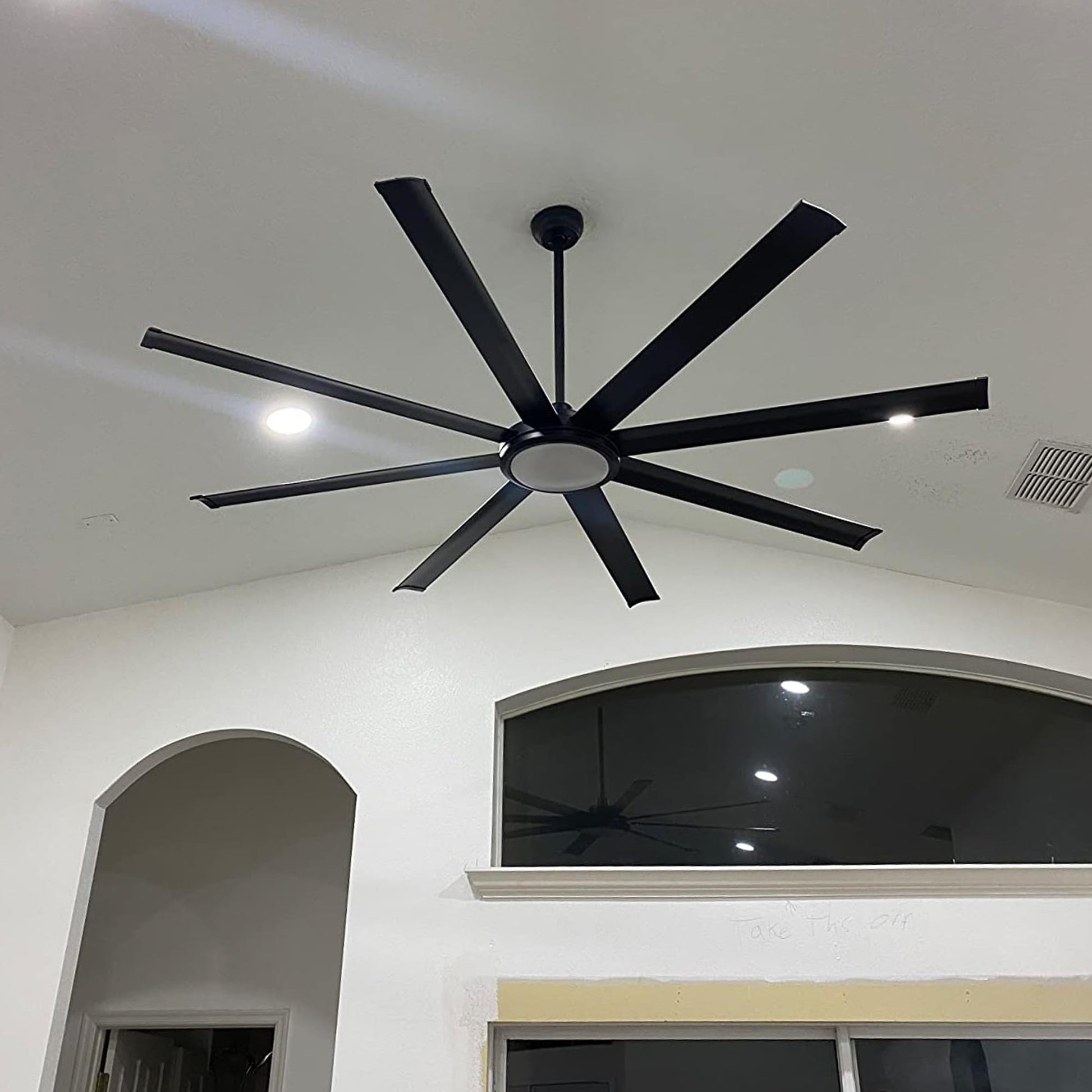 WINGBO 72 Inch Industrial Ceiling Fan with Light and Remote, 8 Aluminum Blades Ceiling Fan, 3CCT, 6-Speed Reversible Noiseless DC Motor for Kitchen Bedroom Living Room, Matte Black