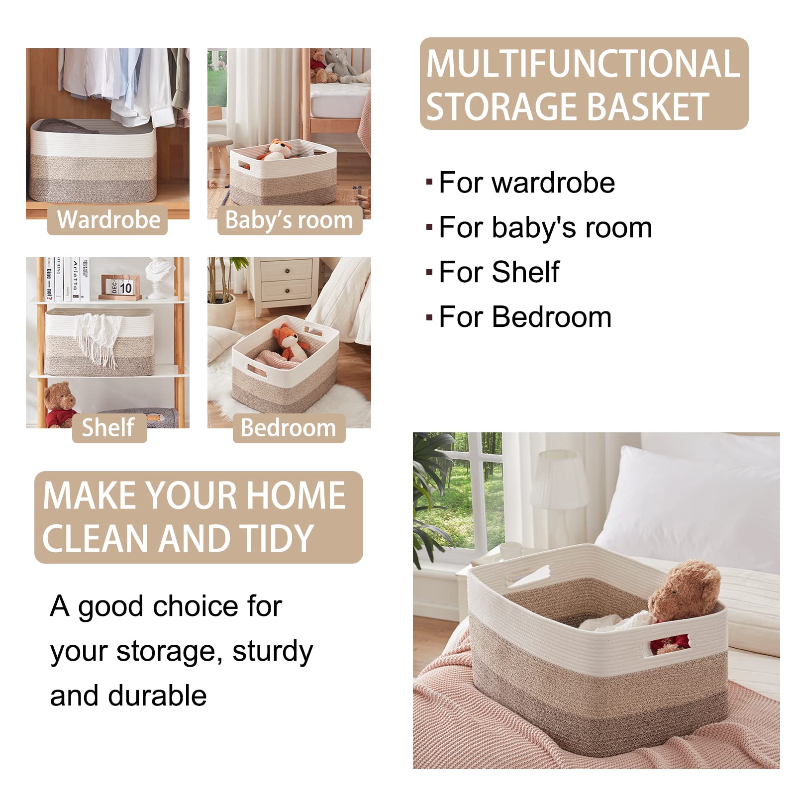 OIAHOMY Large Blanket Basket, 22”x17”x12” Rectangle Woven Baskets, Nursery Blanket Storage Living Room, Toy Storage With Handle, Large Baskets for Organizing-Gradient Yellow