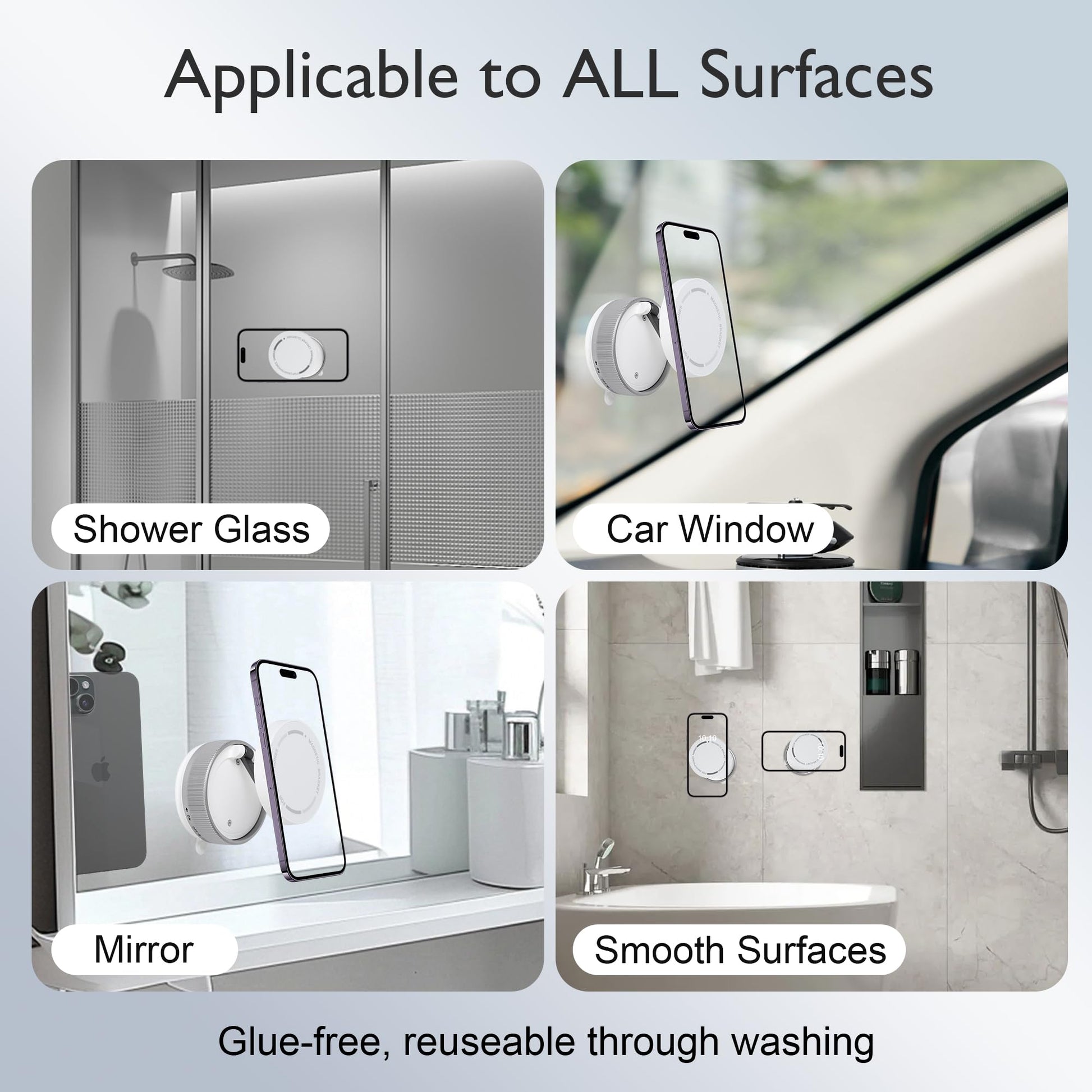 CornrStr 360° Vacuum Magnetic Phone Holder Compatible w/Magsafe- Foldable Hands-Free Mount for Dashboard/Shower/Mirror/Car/Travel/Gym/, Portable, Reusable Instant Suction, Fits iPhone & Android