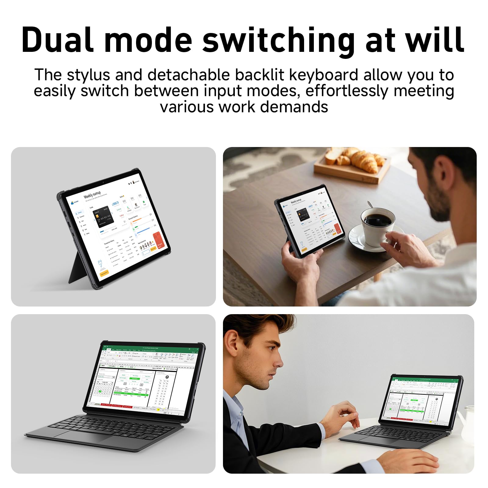 EYY 10.1" 2 in 1 Tablet/Laptop Computer, 12GB RAM+256GB SSD, Windows 11 Touchscreen Laptops with Stylus and Keyboard, Intel M3-8100Y Processor(up to 3.40GHz), WiFi 5, BT 5, HDMI, Dual Camera, Gray