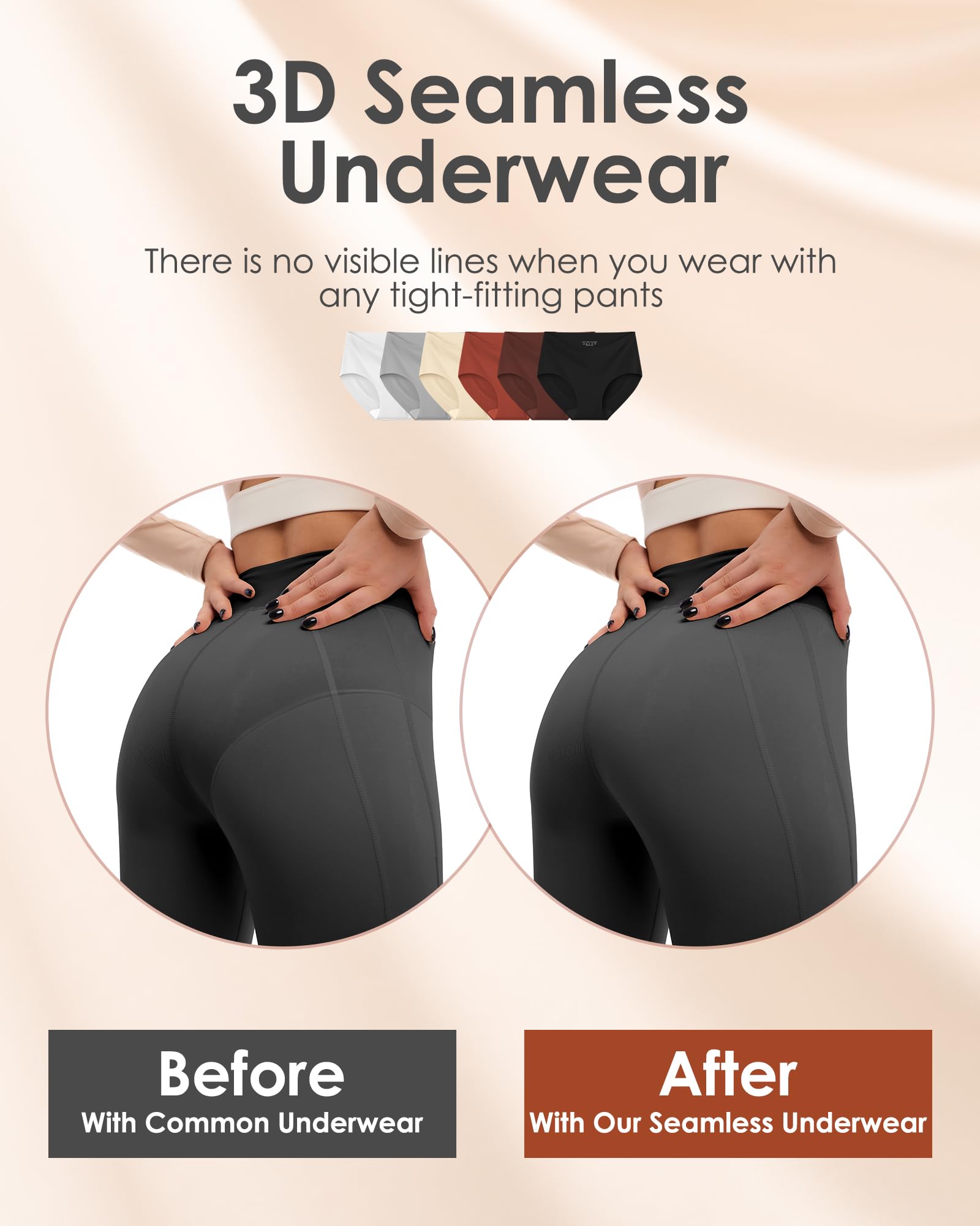 Womens Underwear Seamless Full Coverage Breathable Briefs No Show Silky Stretch High Waisted Ladies Panties 6 Pack (US, Alpha, Large, Regular, Regular, 6 Color Packs)