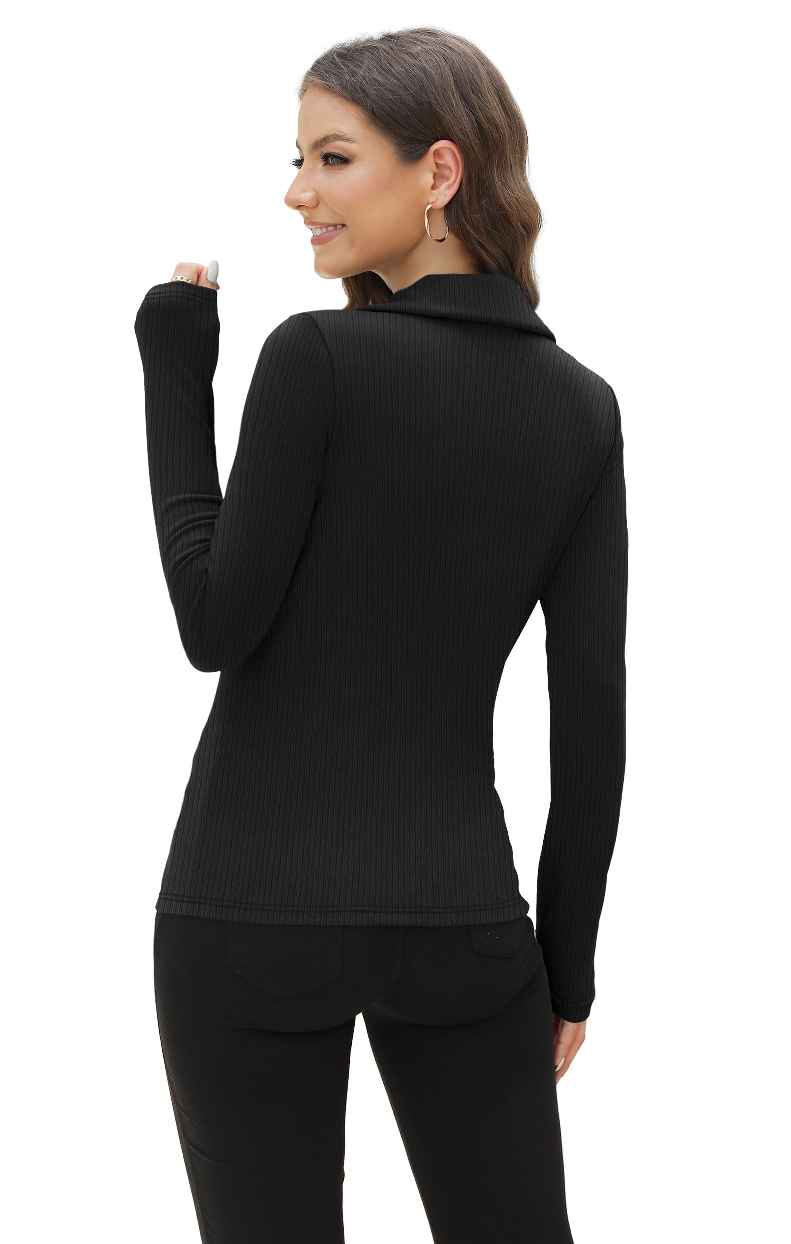 WIHOLL Business Casual Tops for Women Long Sleeves Work Blouses Dress Shirts Slim Fit Women's Clothing Fall Black S