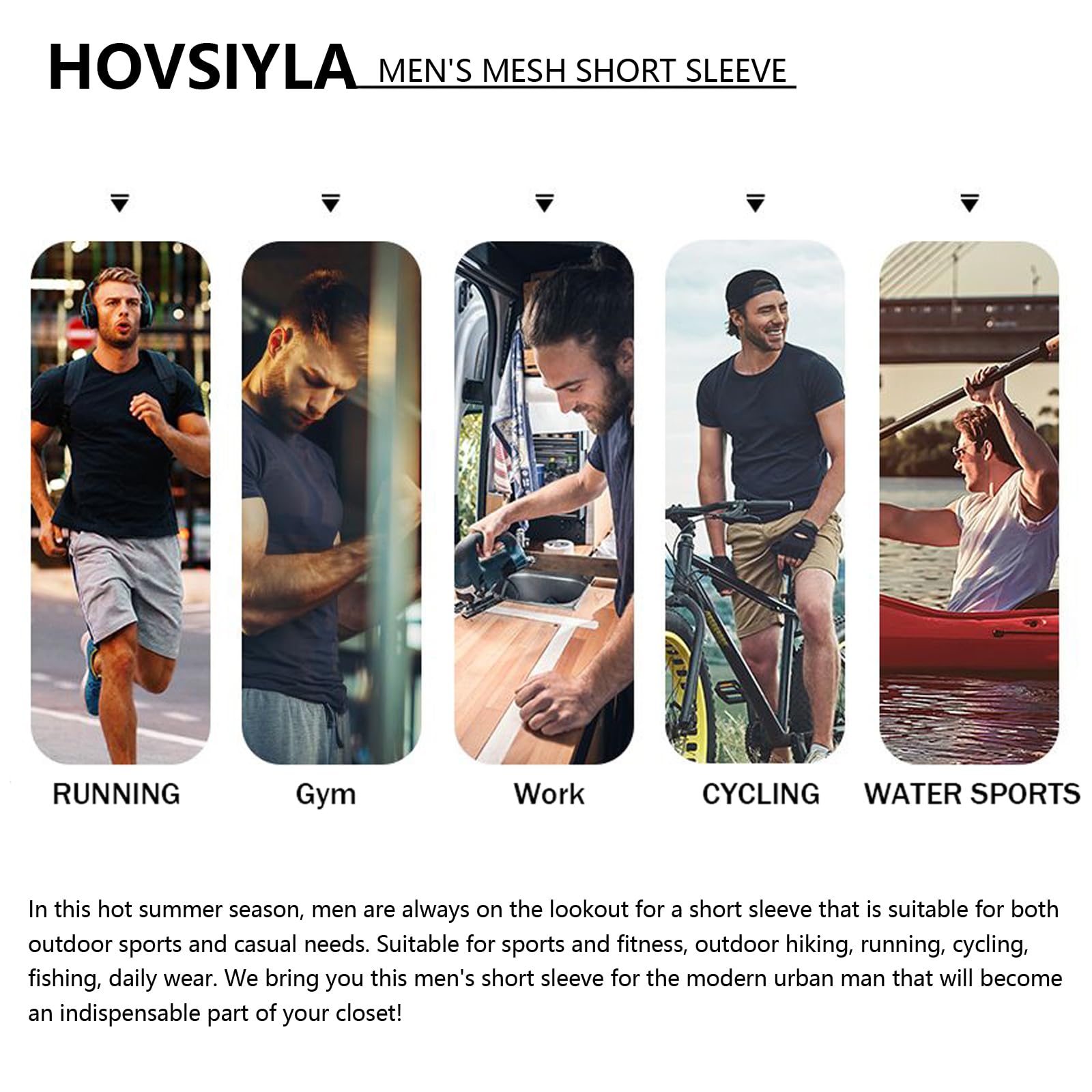 HovSiyla 5 Pack Running Shirts Men Sport Tops Dry Fit Gym Wicking Athletic T Shirts Breathable Cool Workout Shirts L