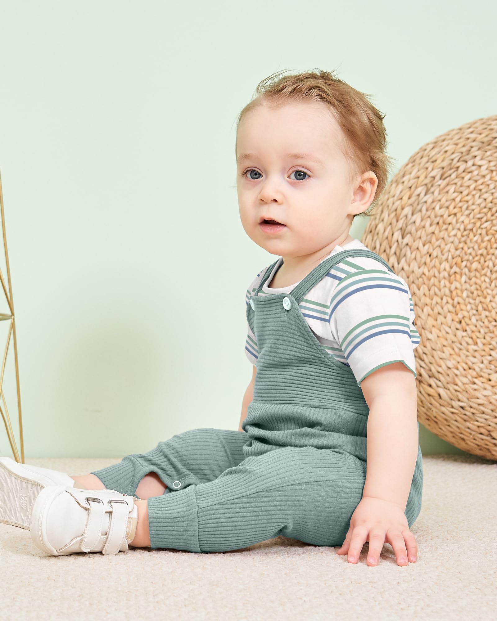 DISAUR Infant Clothes Boys 0-3 Months Stripe Printed Jumpsuit Light Blue Suspender Pants Baby Outfit Come Back Home