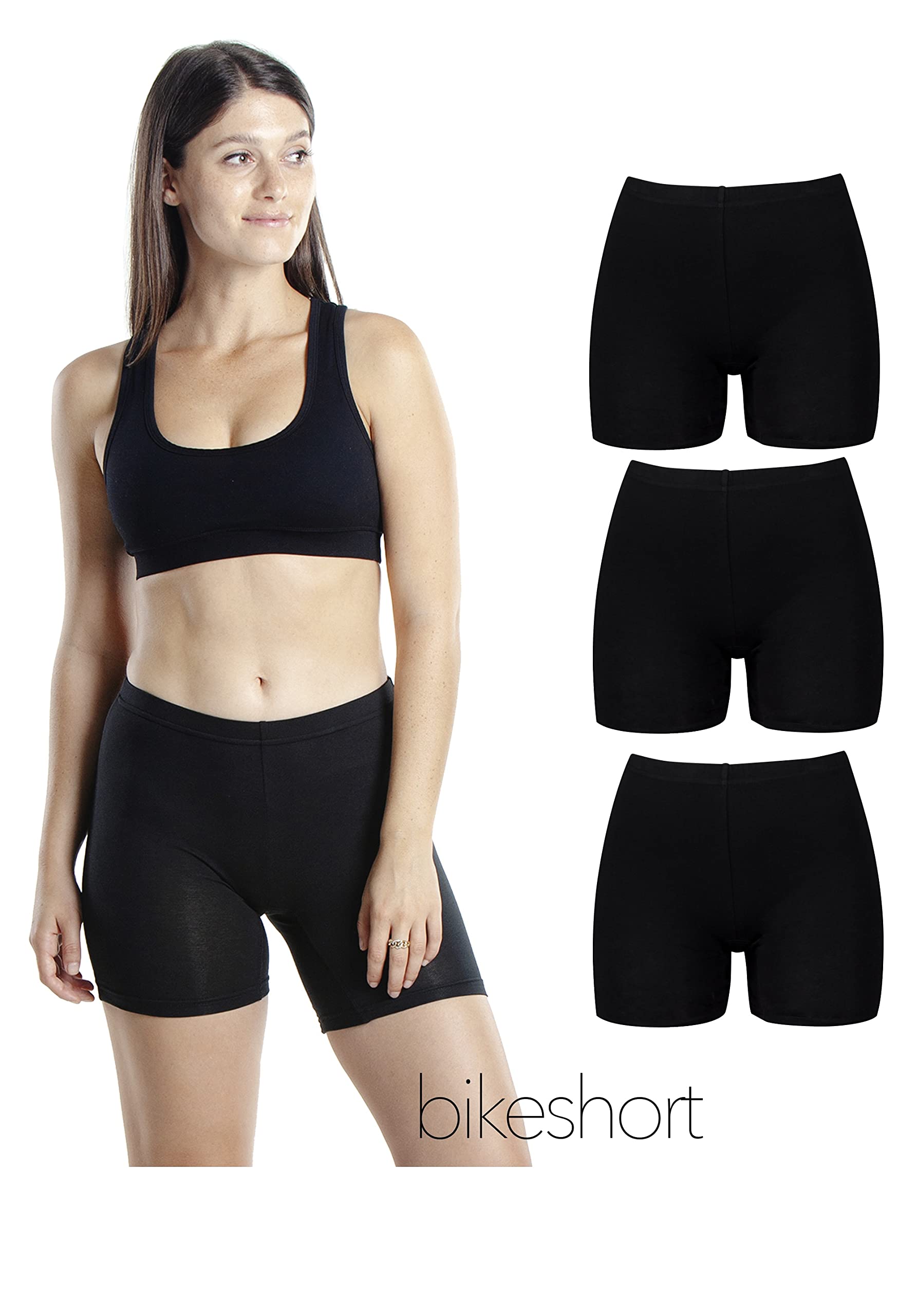 Emprella Slip Shorts 3-Pack Black Bike Shorts Cotton Spandex Stretch Boyshorts For Yoga,Black,Medium