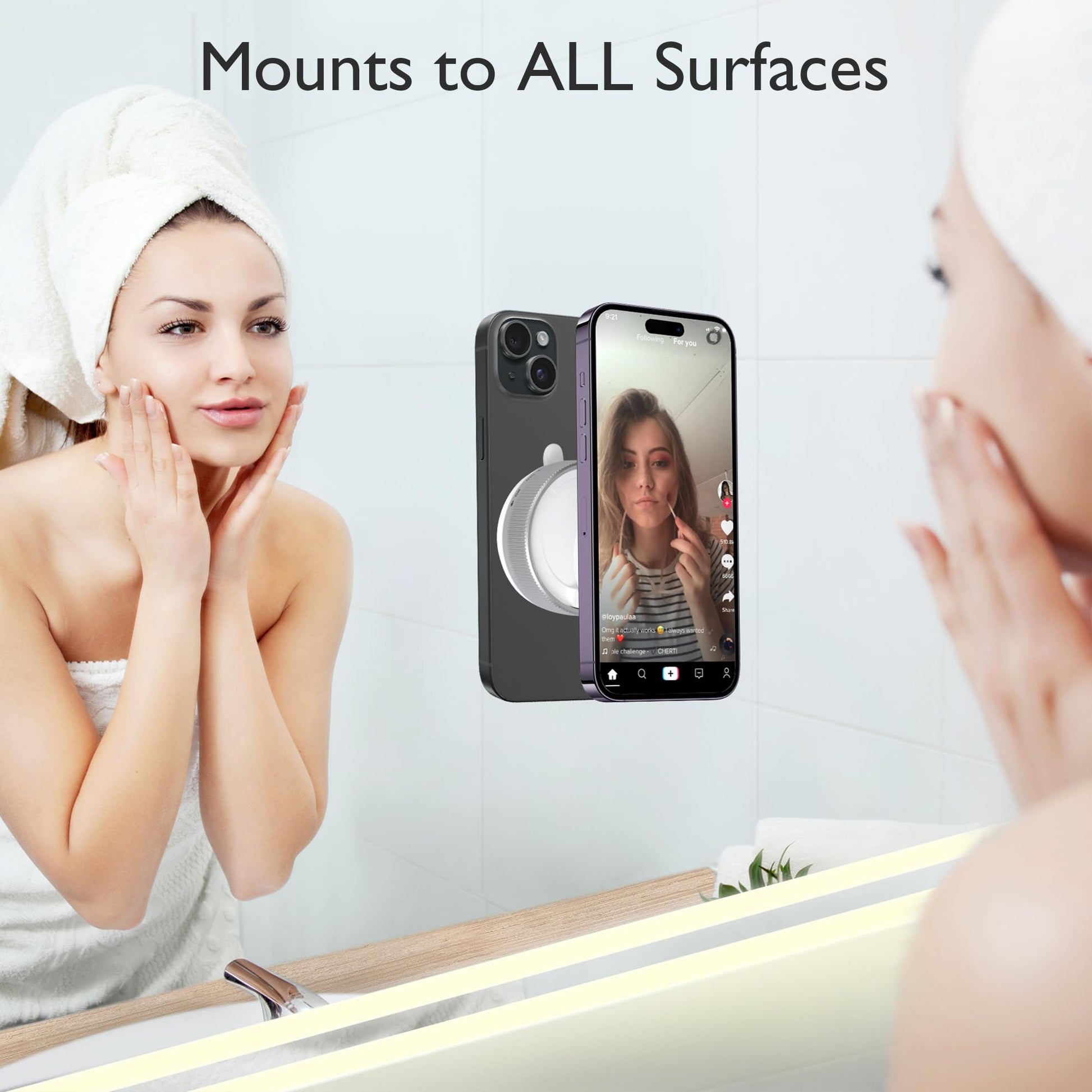 CornrStr 360° Vacuum Magnetic Phone Holder Compatible w/Magsafe- Foldable Hands-Free Mount for Dashboard/Shower/Mirror/Car/Travel/Gym/, Portable, Reusable Instant Suction, Fits iPhone & Android